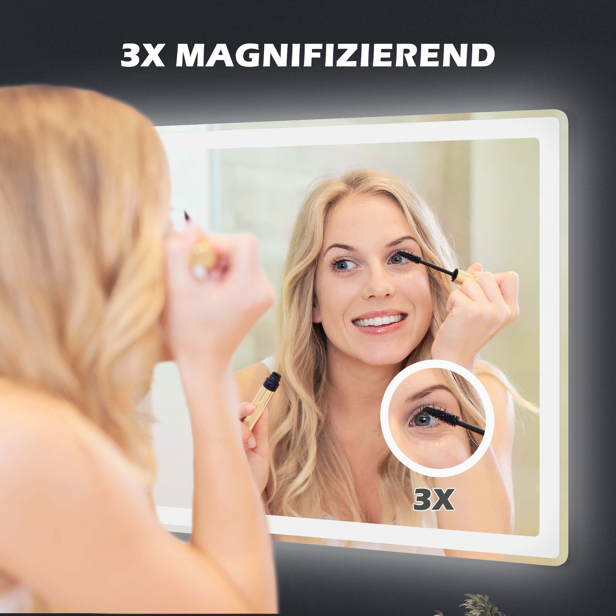 kleankin Bathroom Mirror, LED 3x Magnification Touch, Fog-Free, Silver