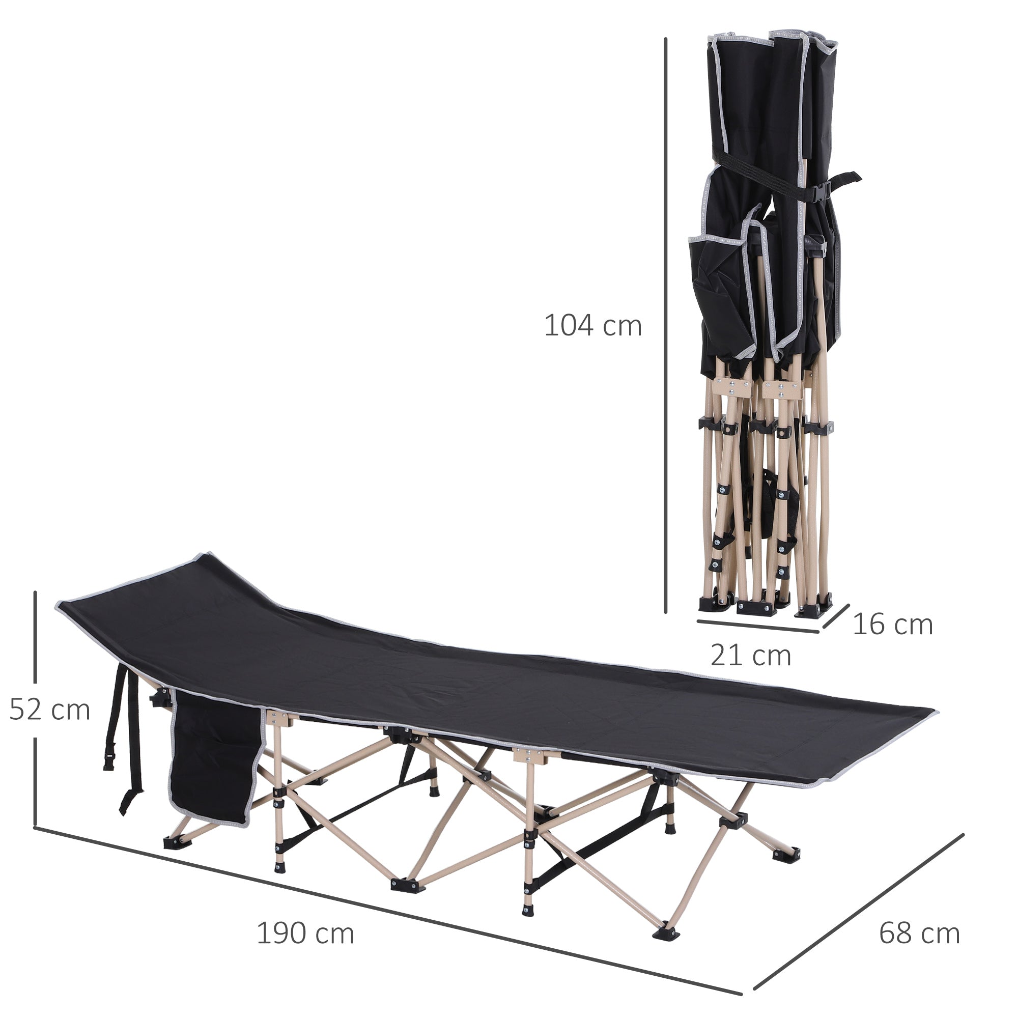Camp Bed, Foldable Camping, 190x68x52 cm Oxford Black