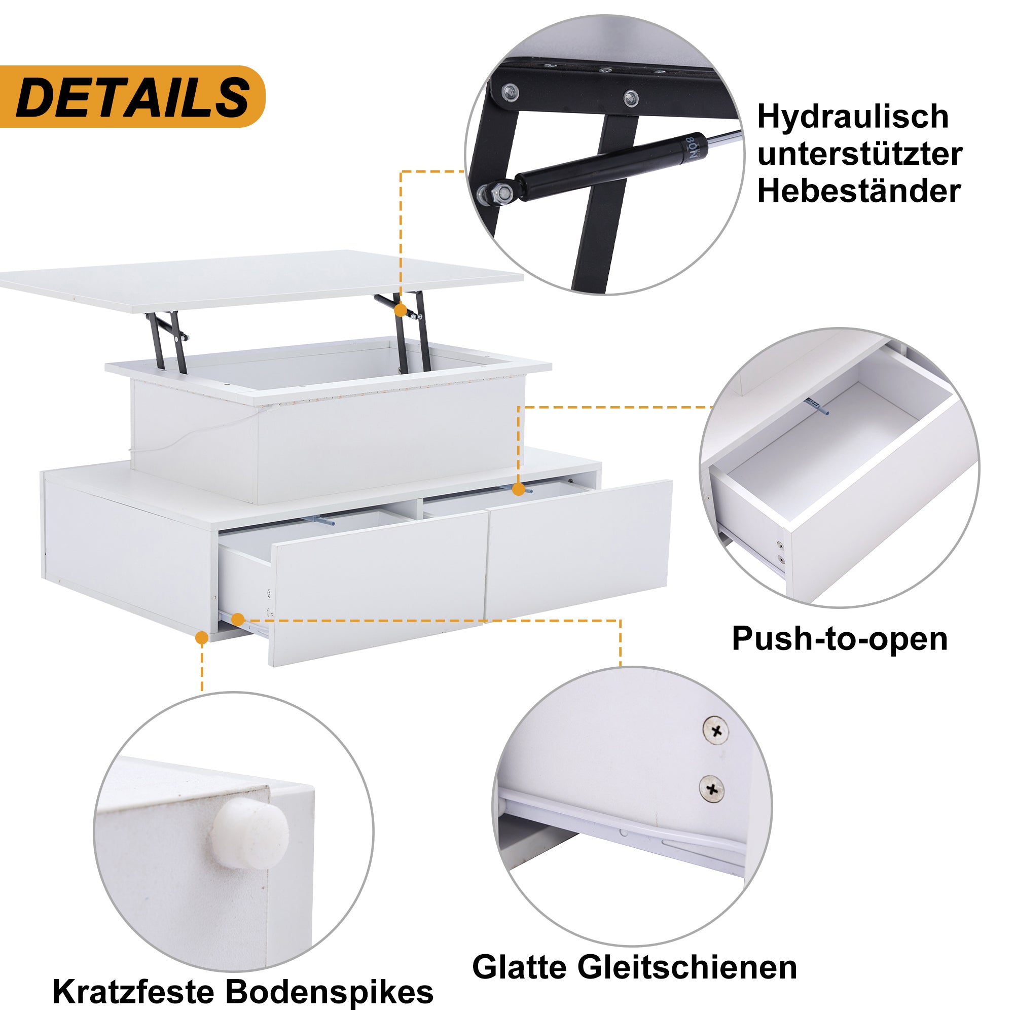 Coffee Table with LED Lighting and 4 Drawers, 90x55x41 cm, White High-Gloss