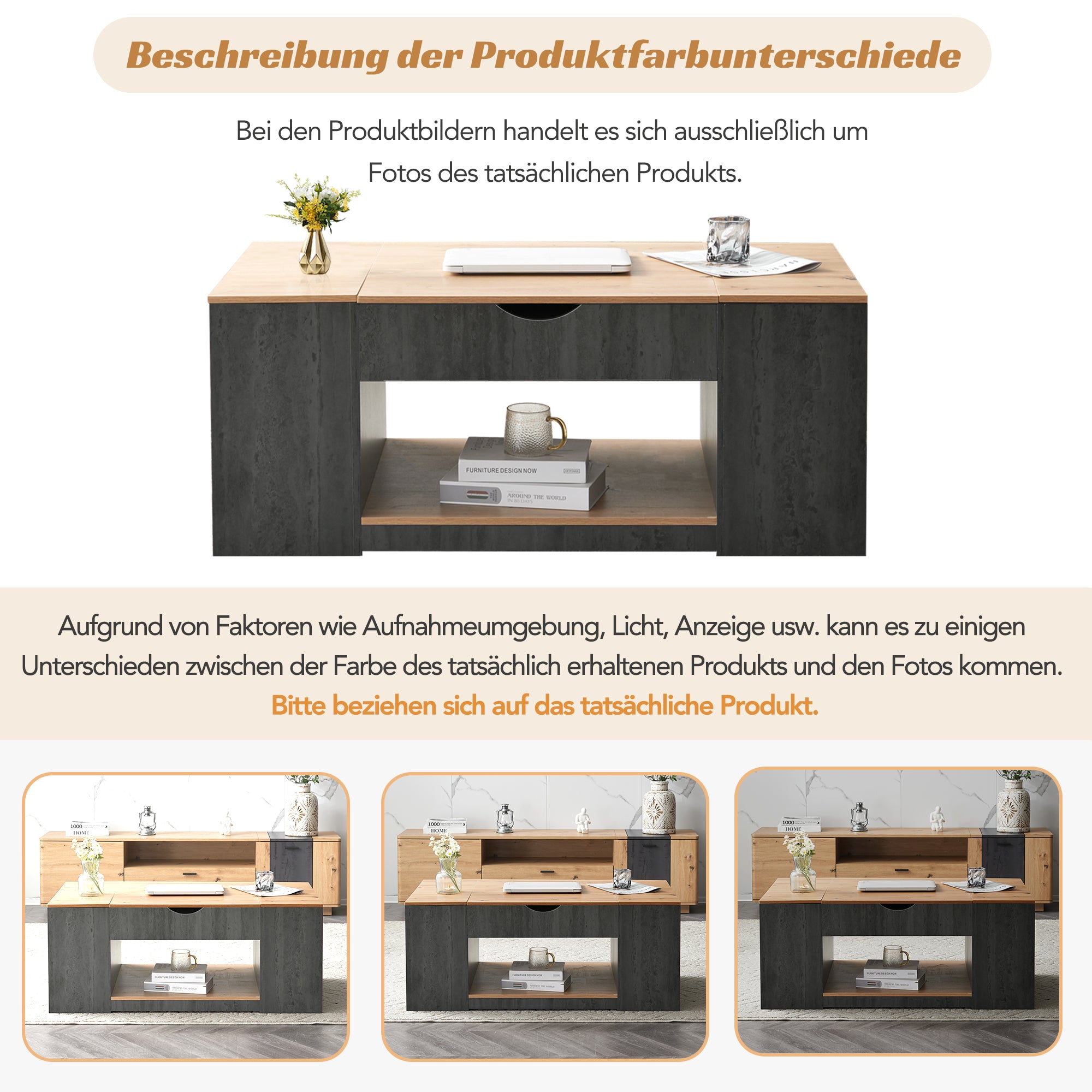 WF311892AAZ Coffee Table, Lift Function, 109.5cm, Storage Space, Grey Frame