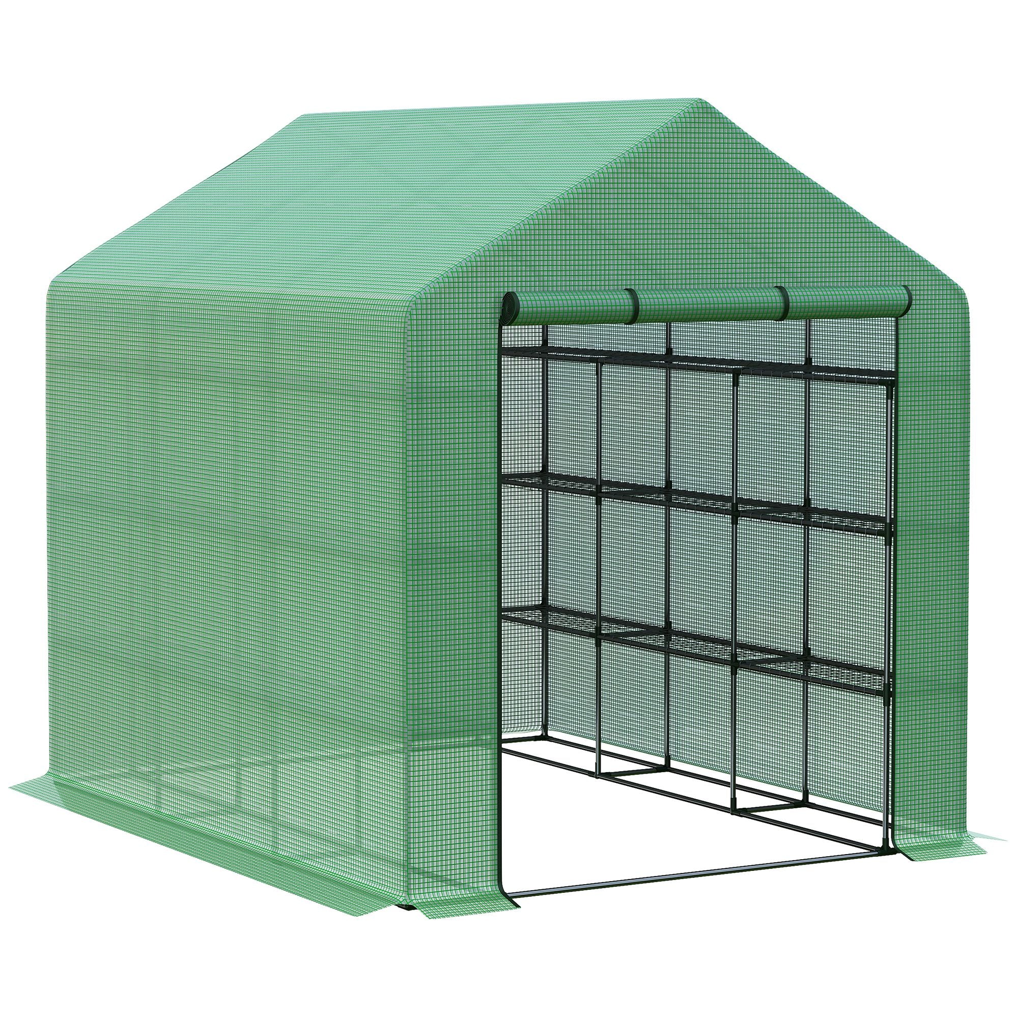 Walk-in Greenhouse 8 Shelves Tomato with Door, Green Steel & PE Plastic