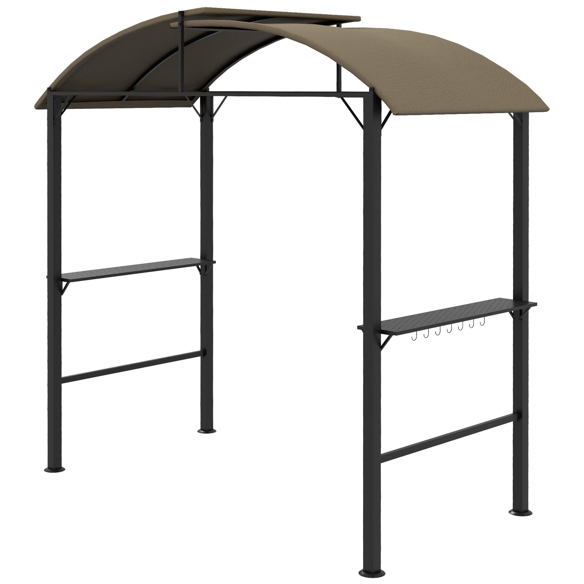 BBQ Grill Pavilion 1.1 x 2.3m Weatherproof Polyester Roof Side Shelves Khaki Steel