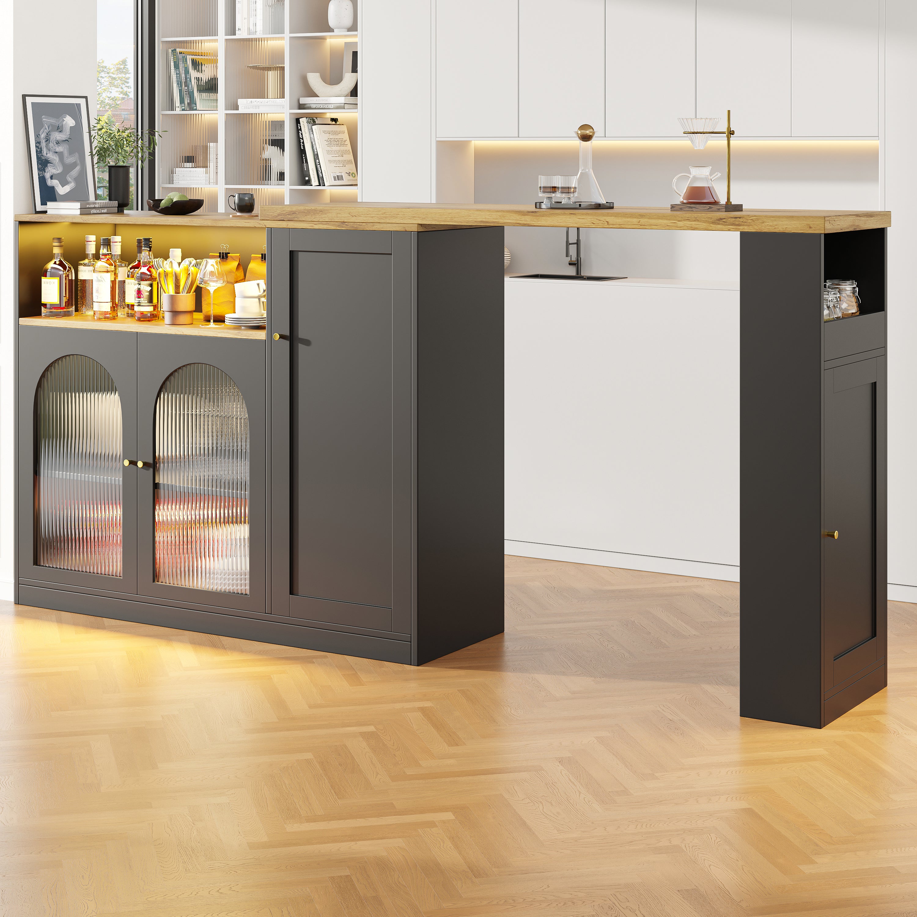 Bar Table, 360° Rotating with LED Light, Matte Black