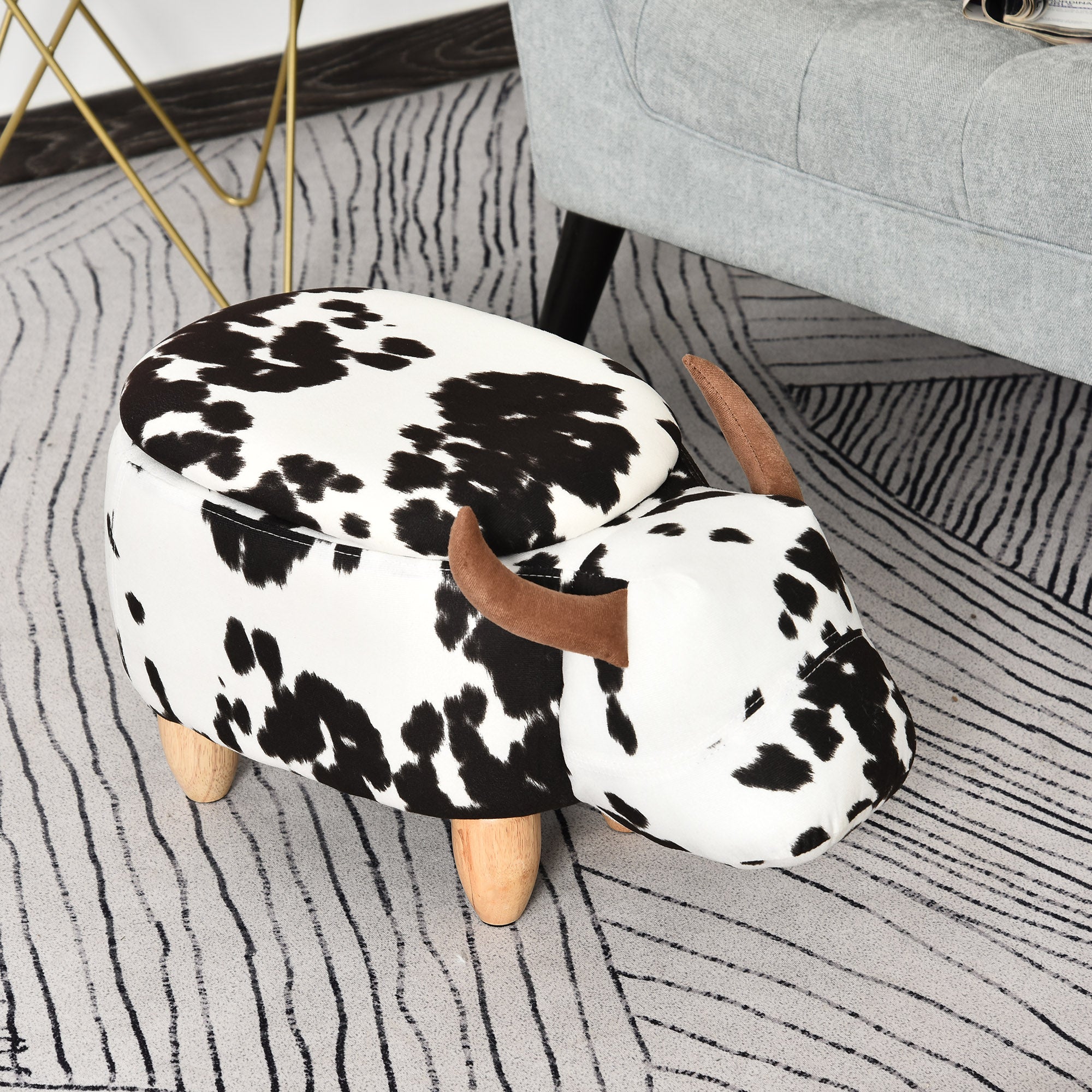 Animal Stool Piglet Upholstered Storage Decorative Black White