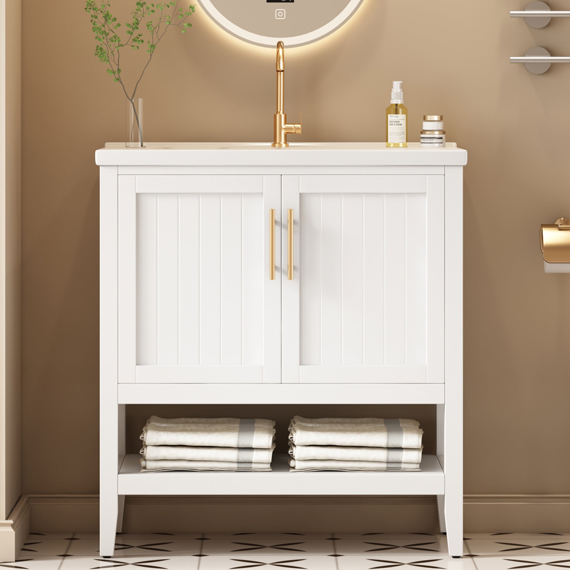 Single Vanity Unit 80cm Ceramic Washbasin - White