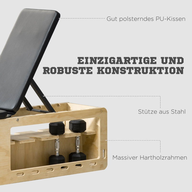 Weight Bench Training Bench Adjustable Storage Resistance Bands, Solid Wood