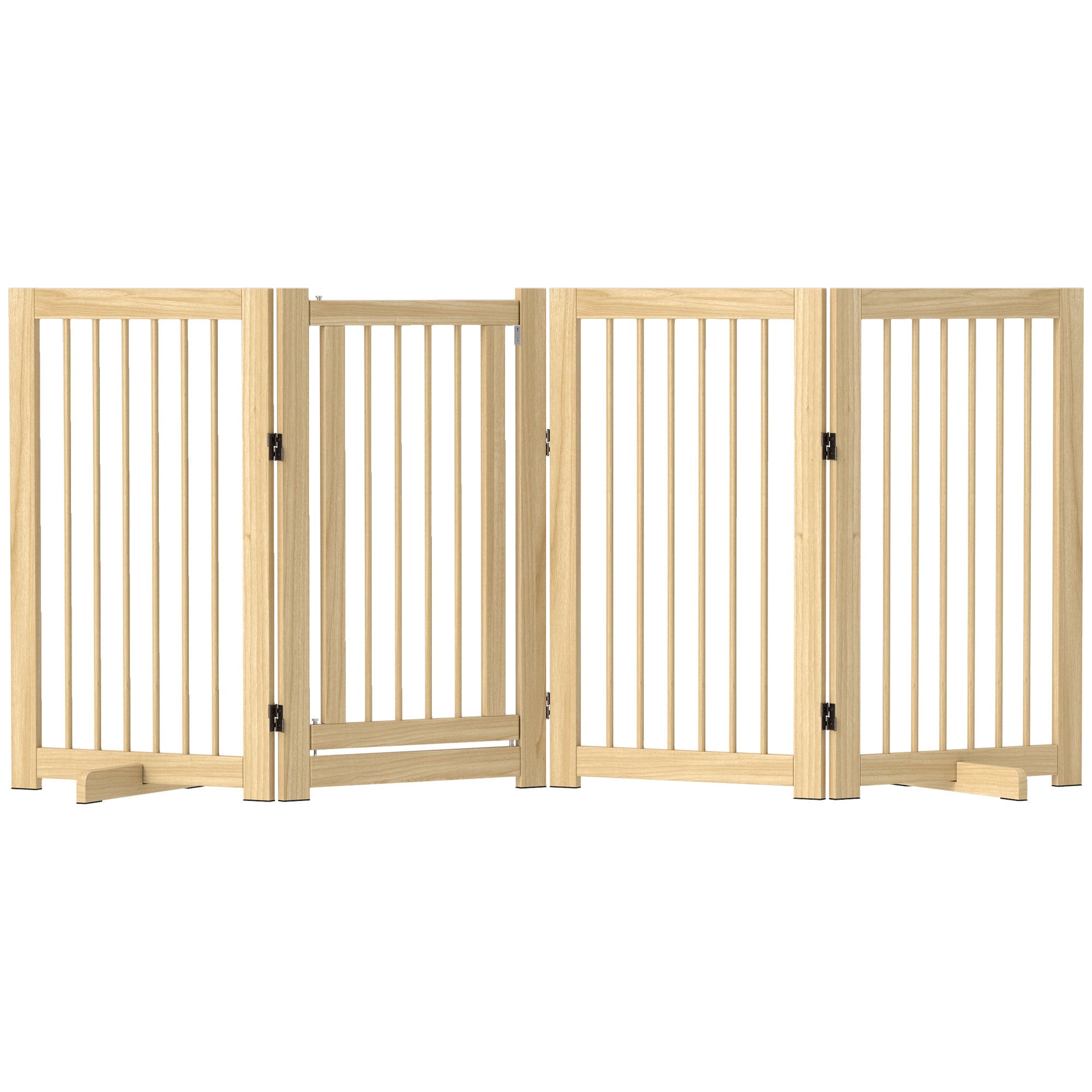 Dog Safety Gate, 4-Piece Foldable Freestanding Door, Wooden