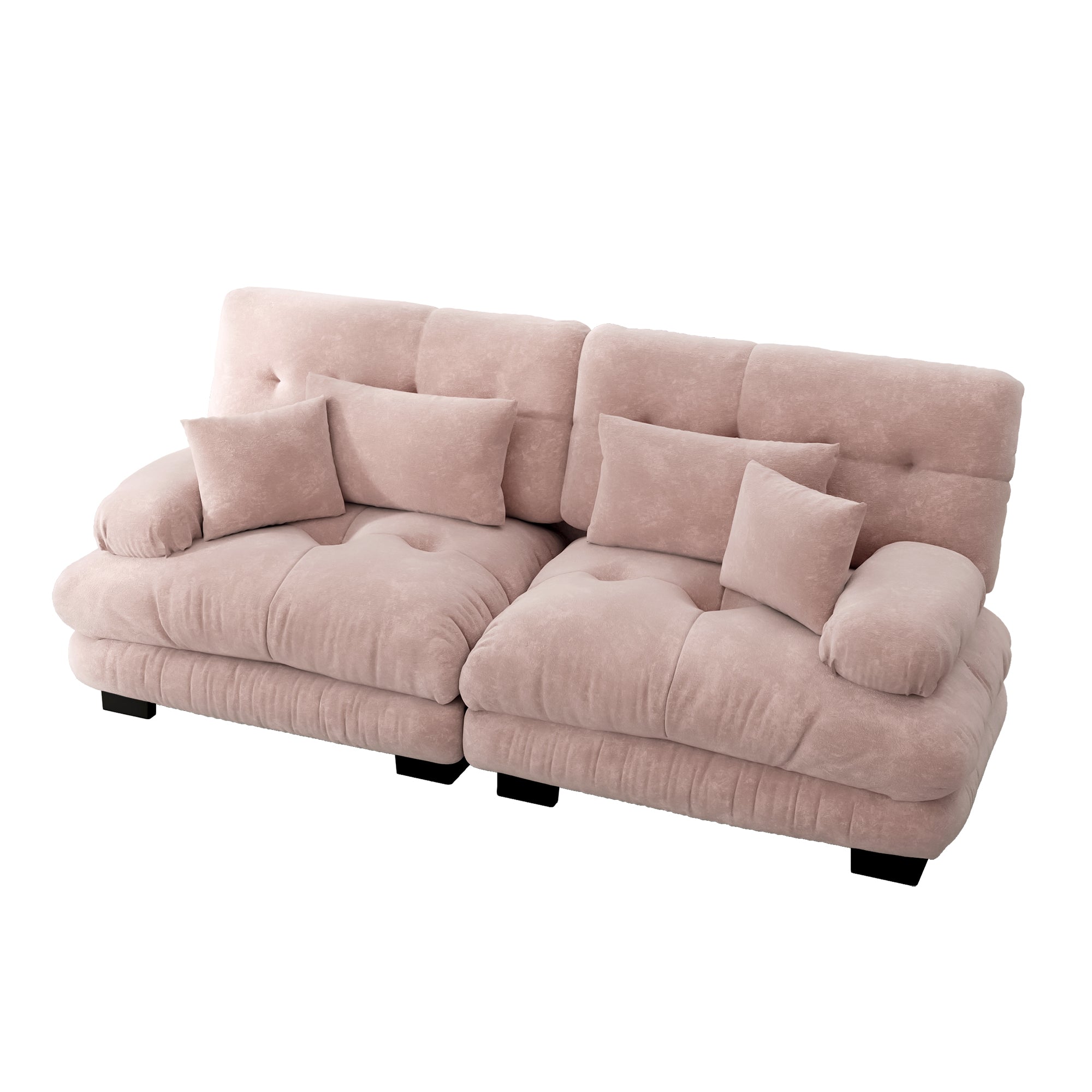Cloud Corner Sofa, Double with Lumbar & Decorative Cushions, Chenille Pink