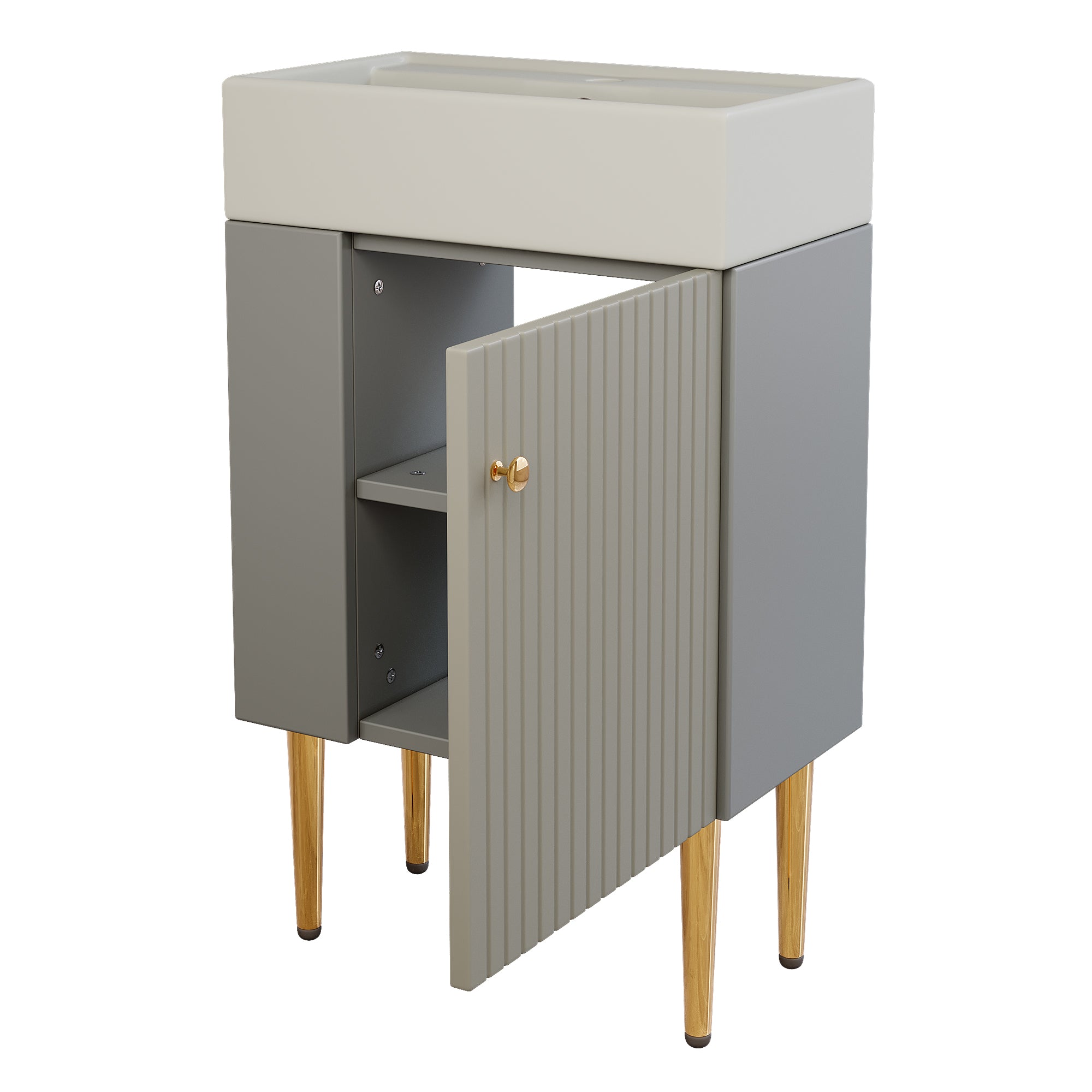 Bathroom Furniture Washbasin with Vanity Unit, 55 cm, Small Guest, Light Grey