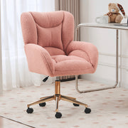 Swivel Chair Height-Adjustable Teddy Fabric Gold Legs - Pink