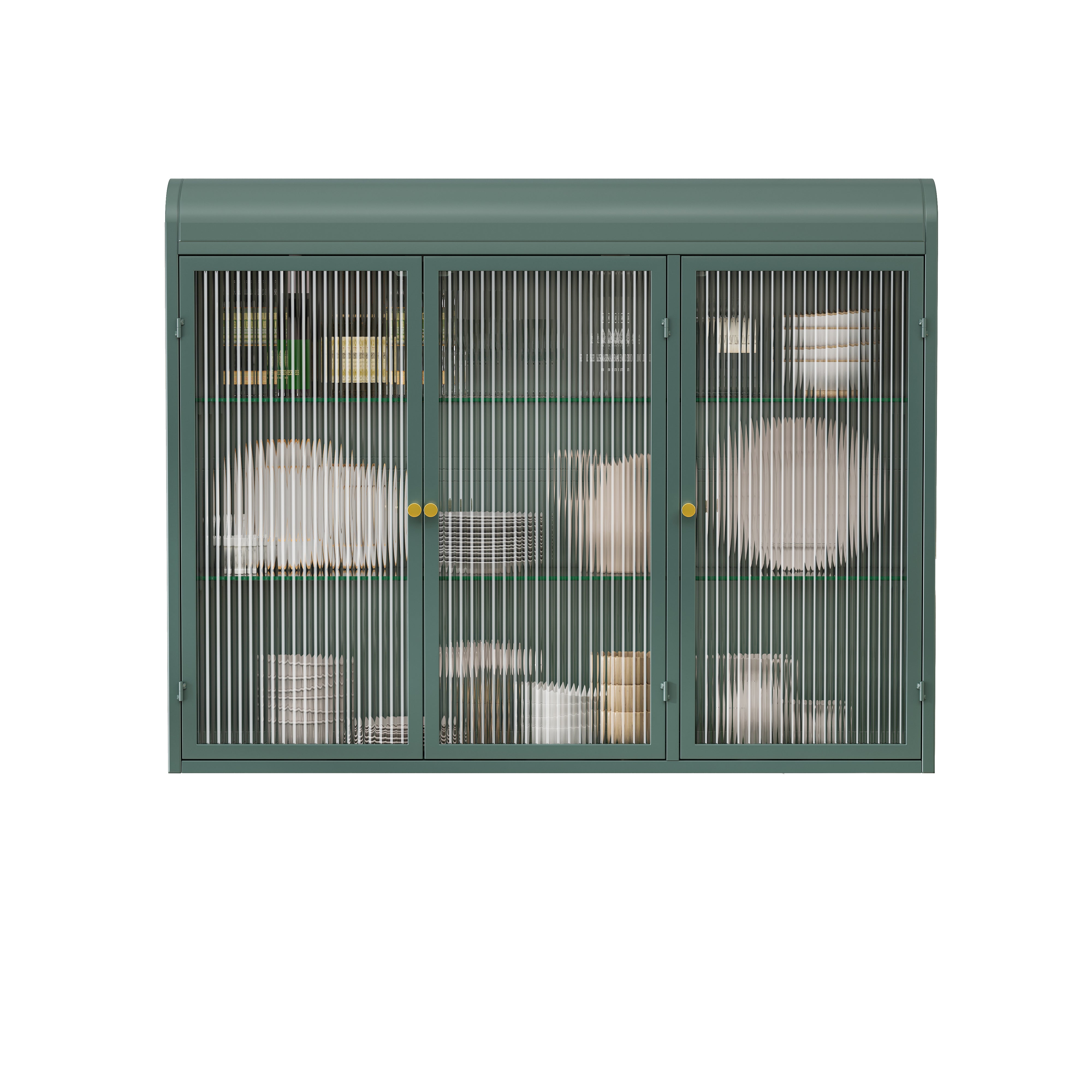 3 Door Arched Wall Mounted Glass Cabinets - Dark Green