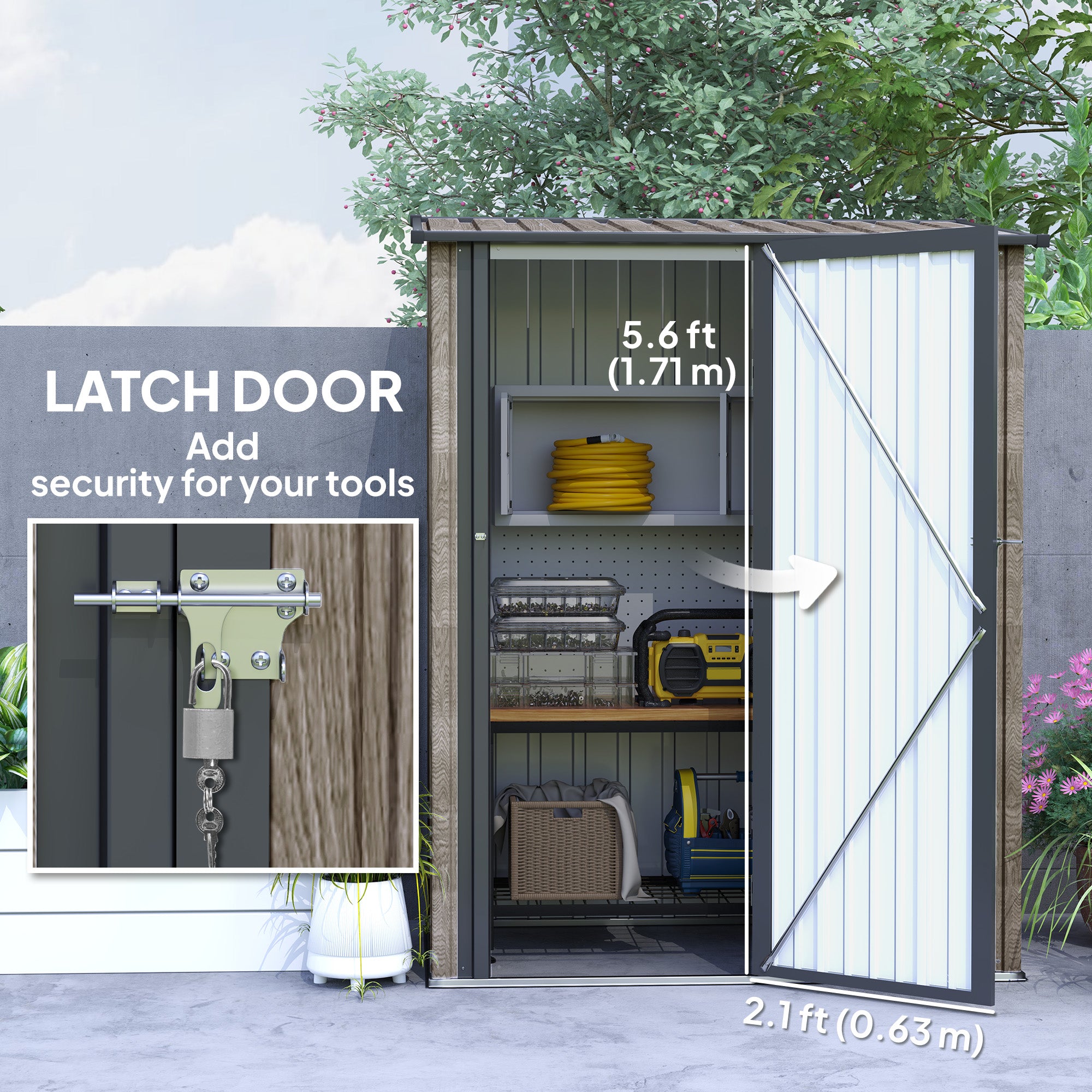 5ft x 3ft Metal Garden Storage Shed, Outdoor Tool Shed, Light Grey