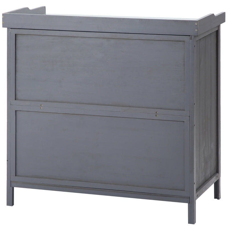 Garden Storage Cabinet Potting Bench with Galvanized Top and Two Shelves, Grey