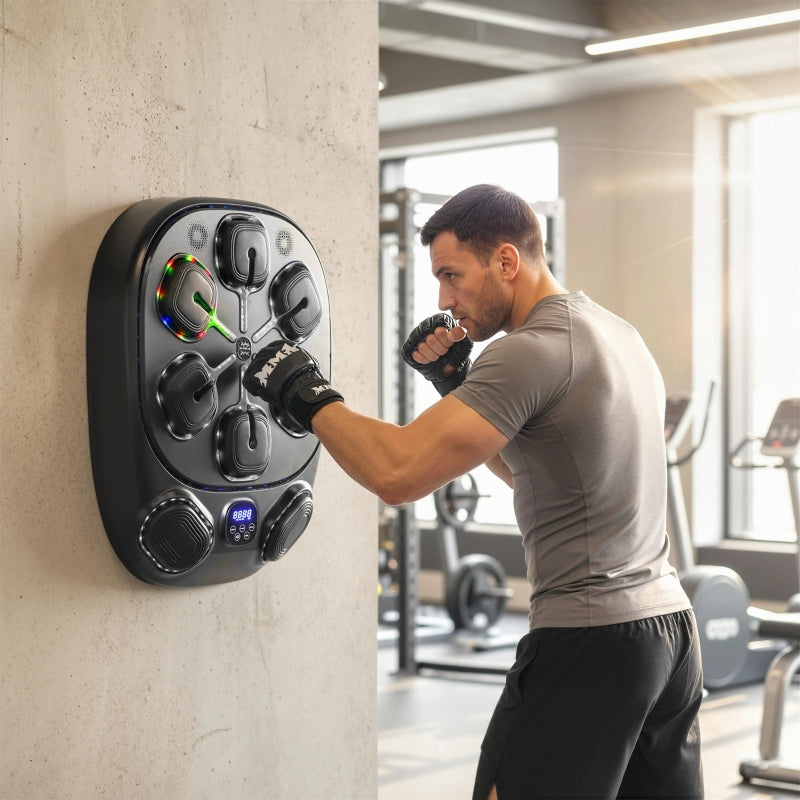 Music Boxing Machine with Dual Striking Zones and 9 Speeds, Bluetooth Gloves, LED
