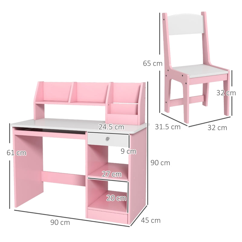 Two-Piece Kids Desk and Chair Set with Storage, Ages 5-8 Years - Pink
