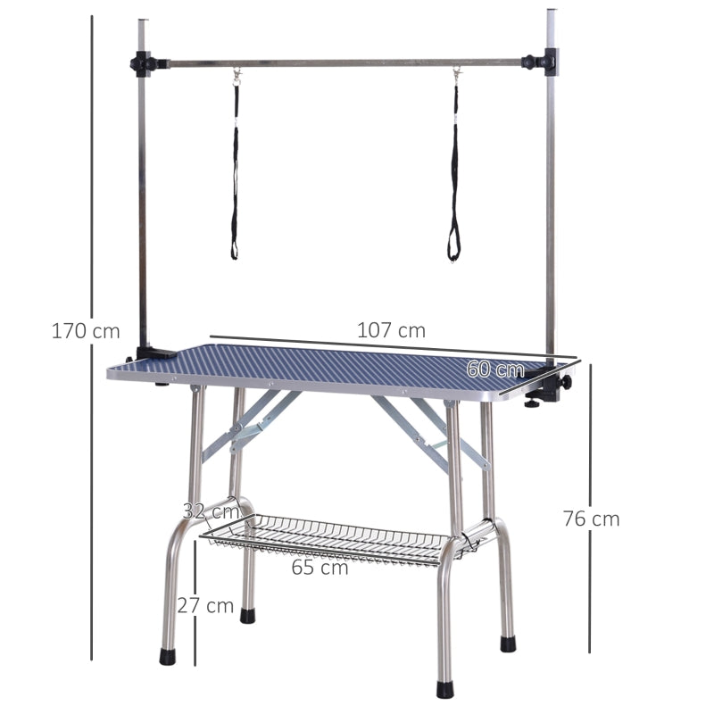 Dog Grooming Table, with Lower Basket, up to 100kg, Blue