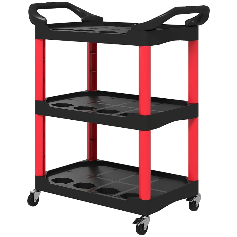 Workshop trolley 3 levels, tool trolley with handle, 91 kg load capacity, red + black