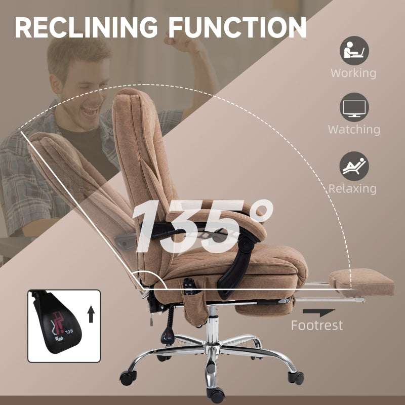 Massage Office Chair, Heated Reclining with Adjustable Height, Brown