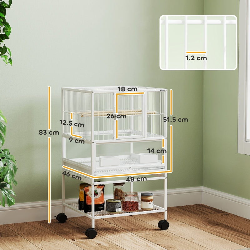 Bird Cage with Rolling Stand, Acrylic Viewing Panels, Storage Shelf