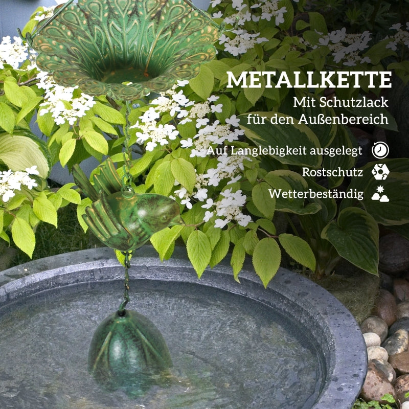 Rain Chains, Set of 3 with Hanger Bird Bell, Metal Green