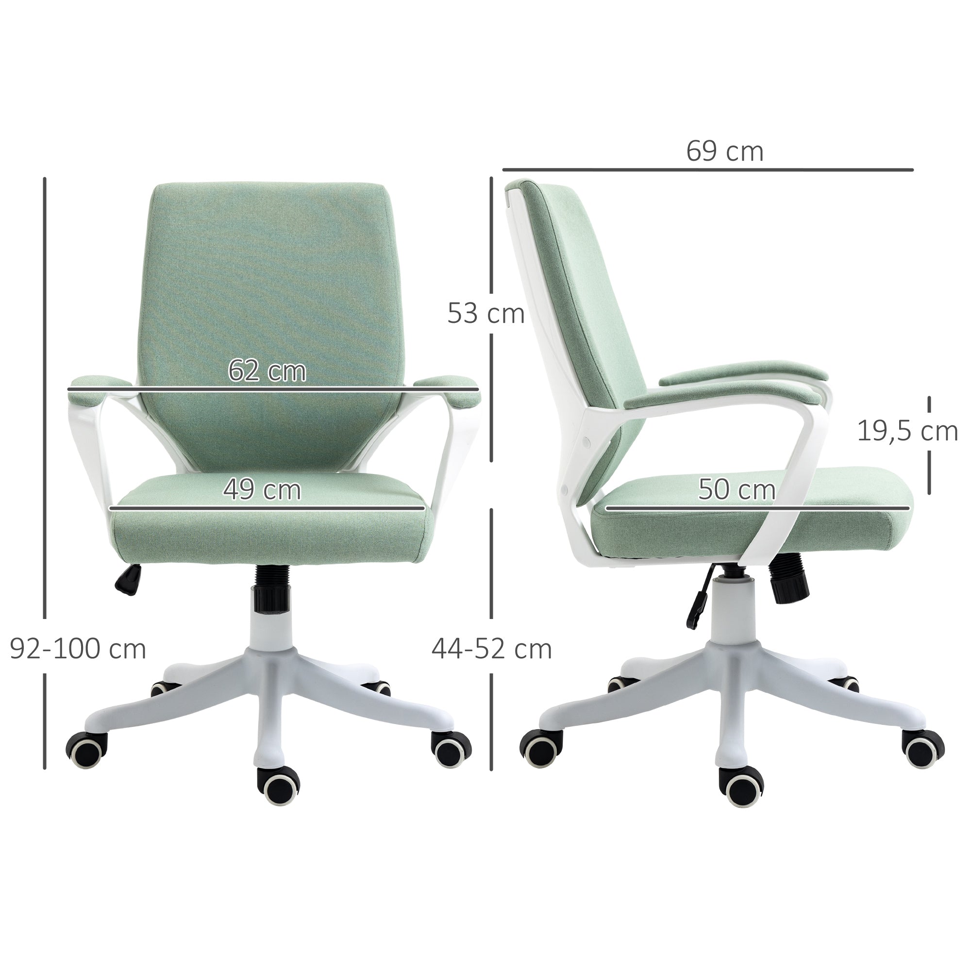 Ergonomic Office Chair Rocking Function Padded 360° Swivel Casters, Green Polyester