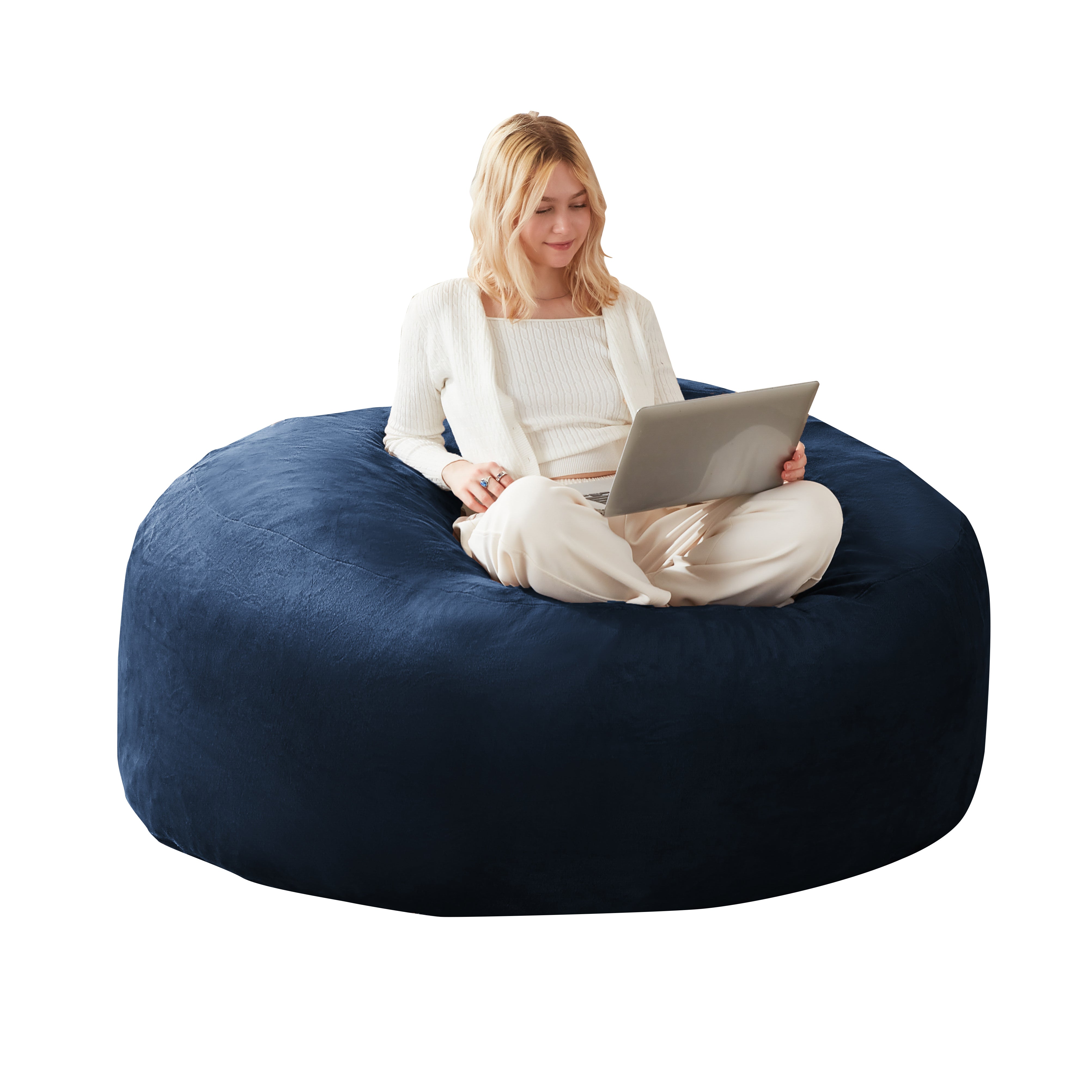 5-Foot Bean Bag Sofa Chair Ultra-Soft Reading Lounger Flannelette, Blue