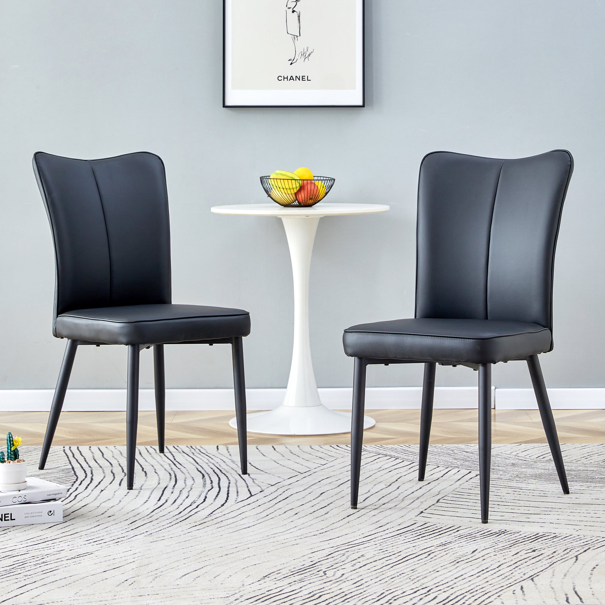 Dining Chair, Minimalist Design, PU Leather and Metal, Black