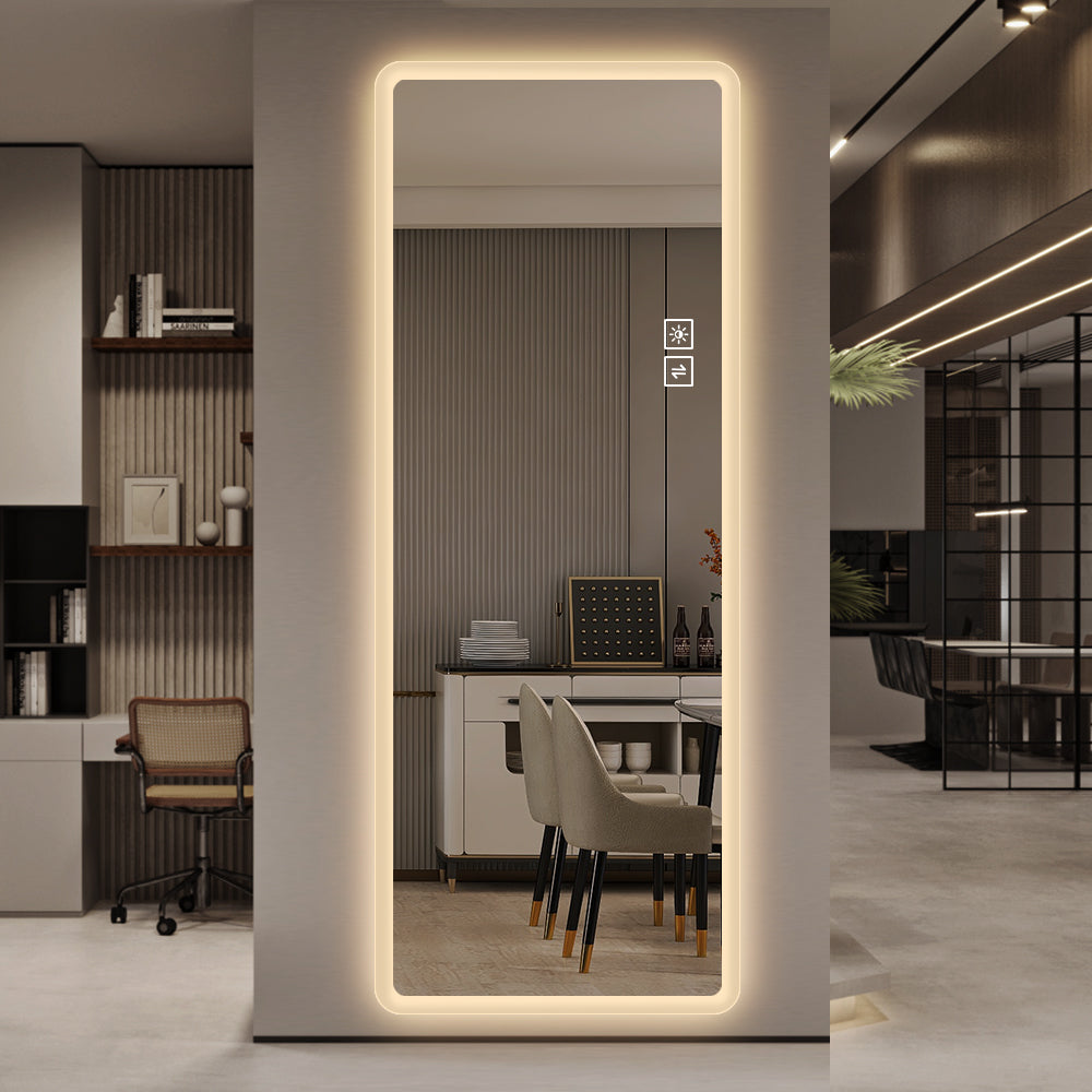 Full Length Mirror 163x54cm Lighted LED Wall-Mounted Rounded Corners Silver