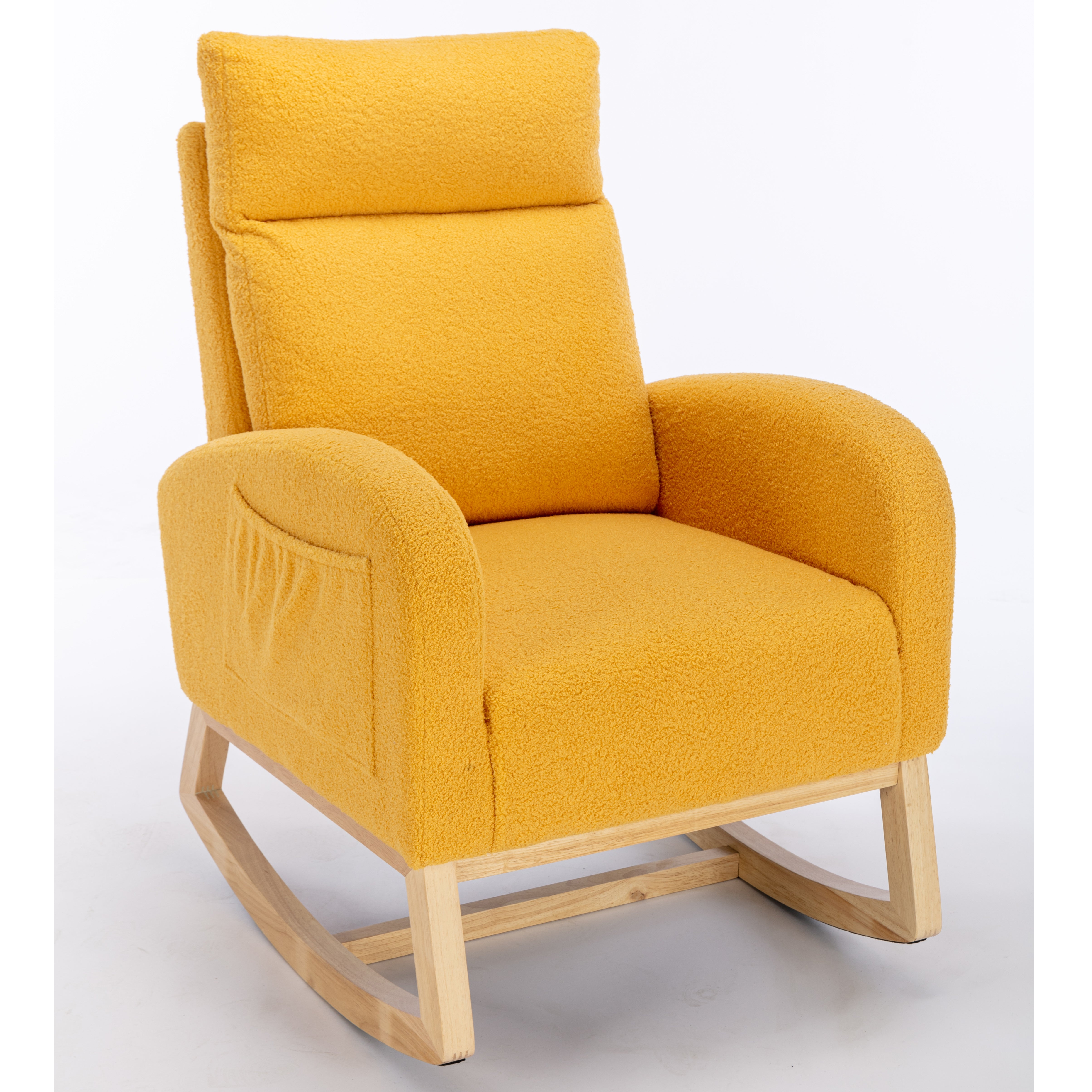 Rocking Chair, Mid-century Modern Upholstered with Padded Seat, Yellow