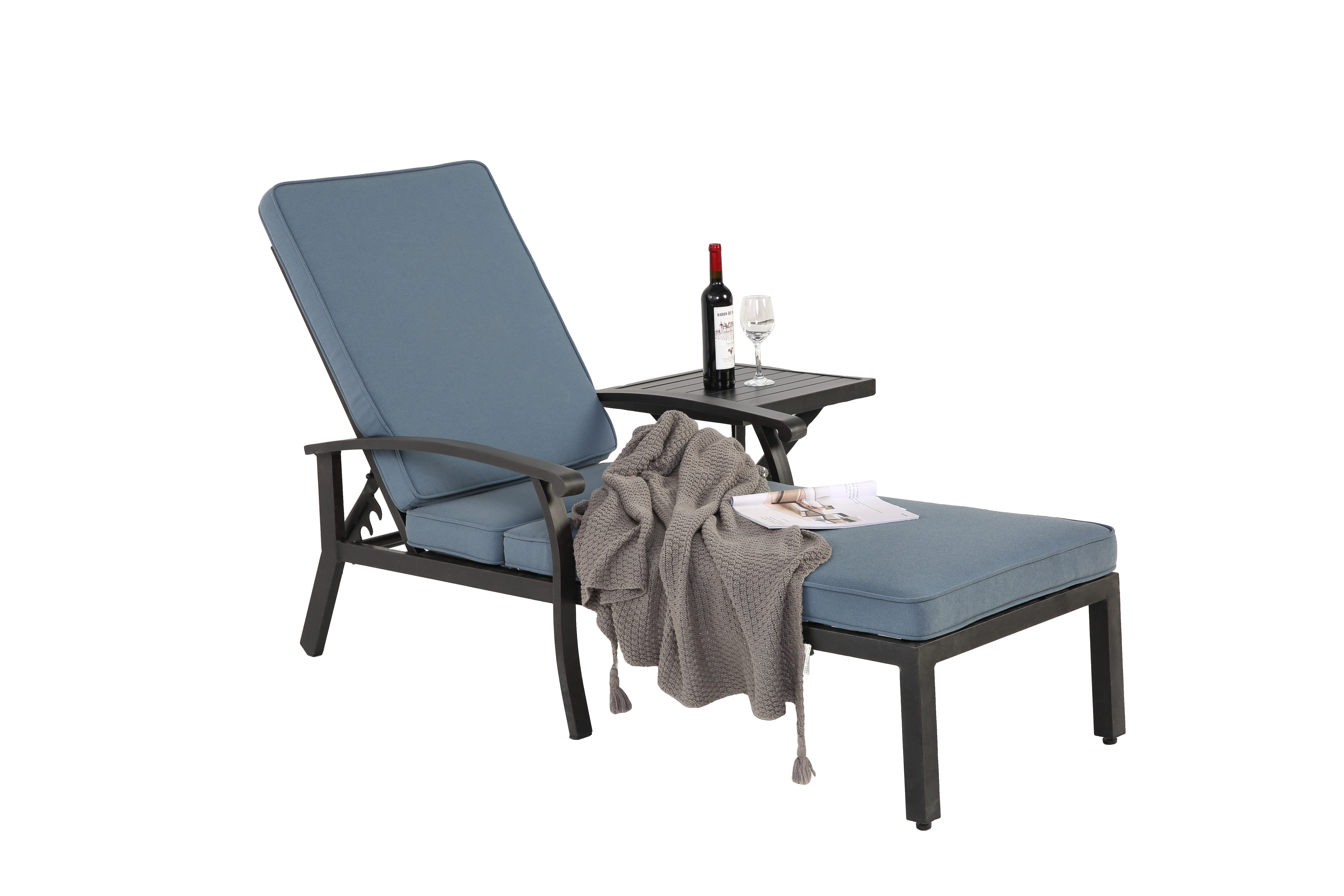 Lounge Patio Chair, Adjustable Reclining Rustproof Aluminum Poolside Chaise, Blue