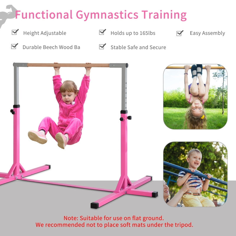 Gymnastics Horizontal Bar, Height Adjustable Kids Junior Kip Fitness, Pink