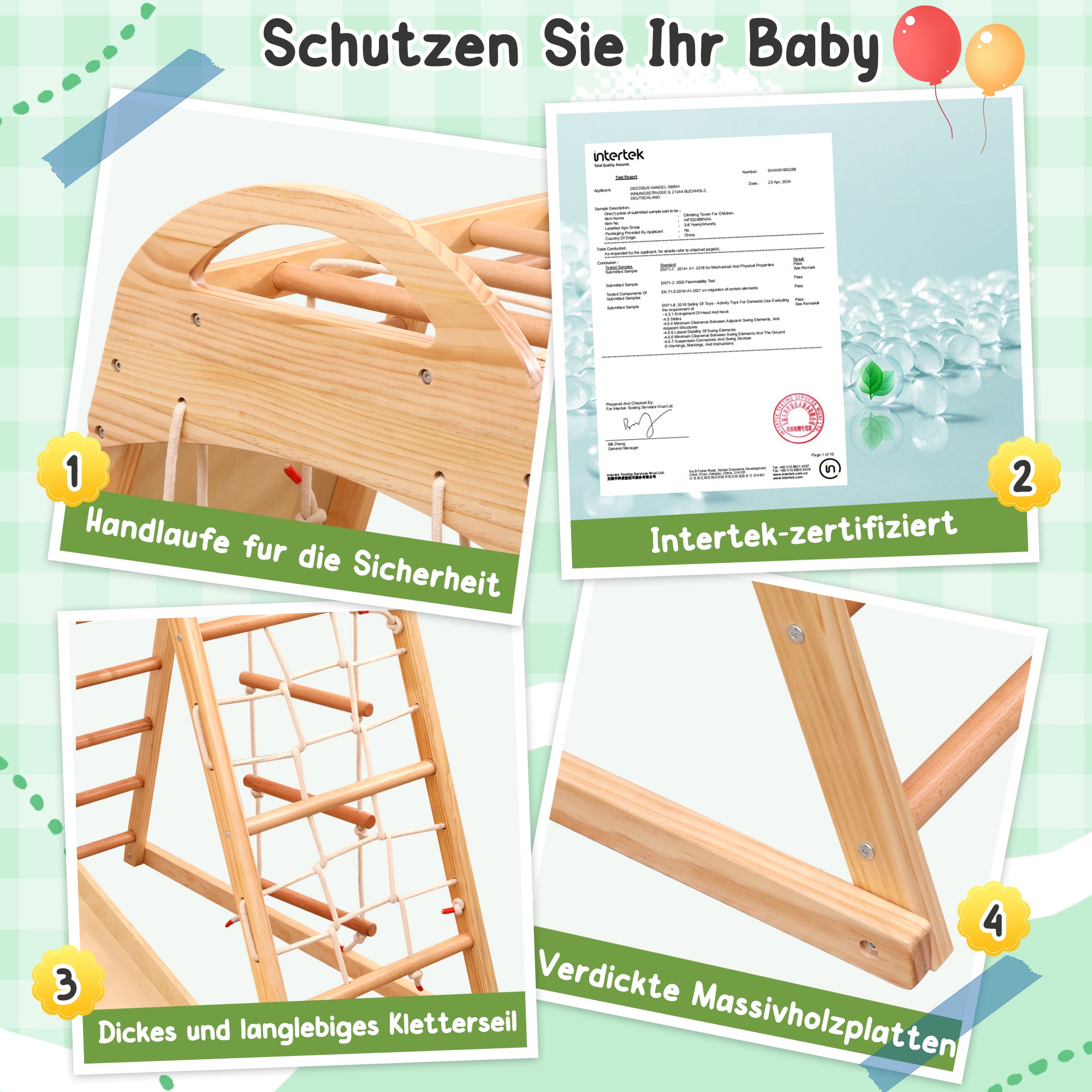 7-in-1 multifunctional climbing frame, solid wood plywood and beechwood