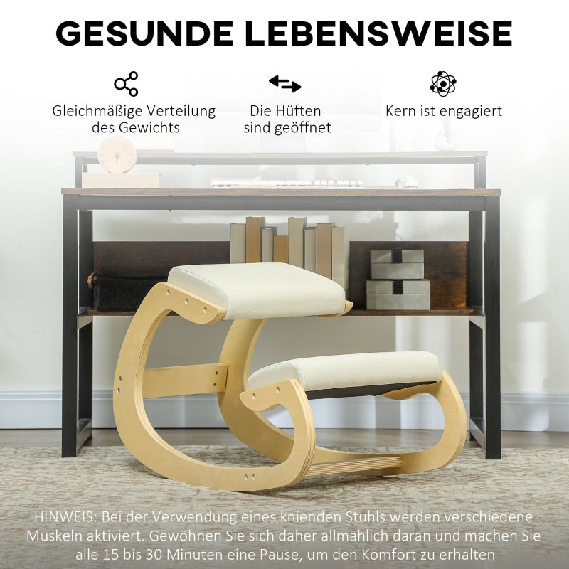 Ergonomic Rocking Knee Stool, Posture Improving Home Office, Cream
