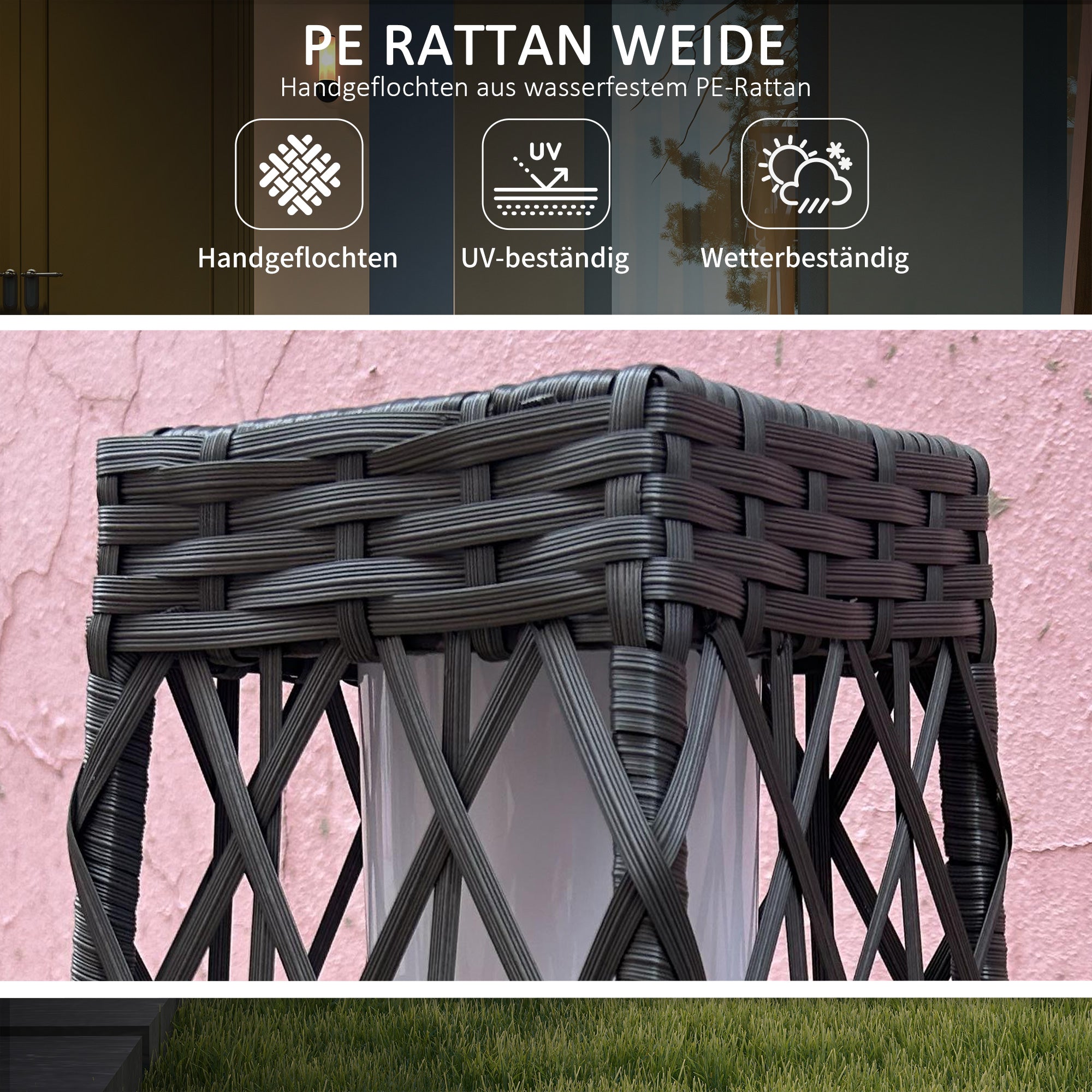 Solar LED Garden Light Rattan Light Sensor Outdoor UV Resistant, Grey