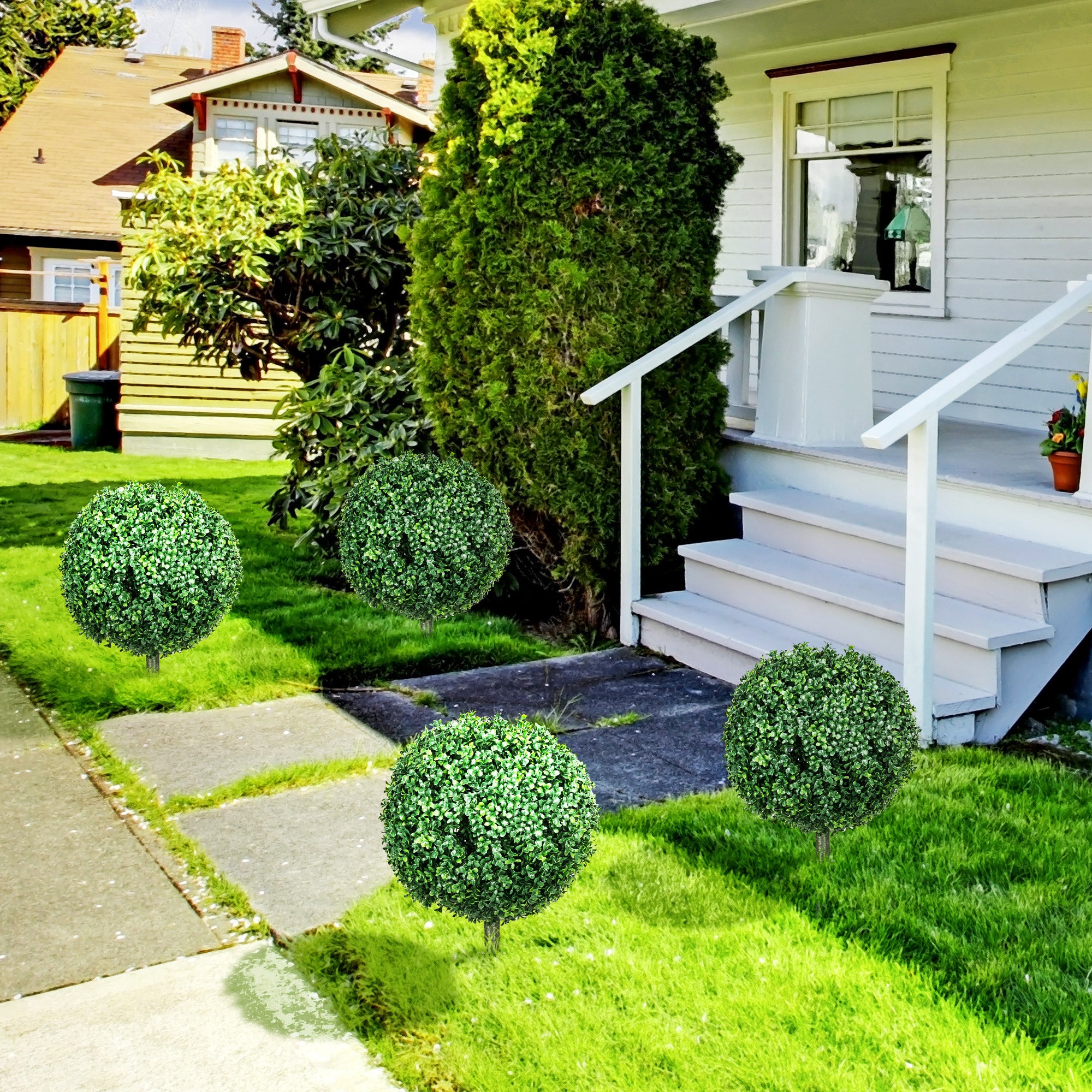 Artificial Boxwood Shrubs Set of 2 Large 70cm UV Protection - Realistic Green