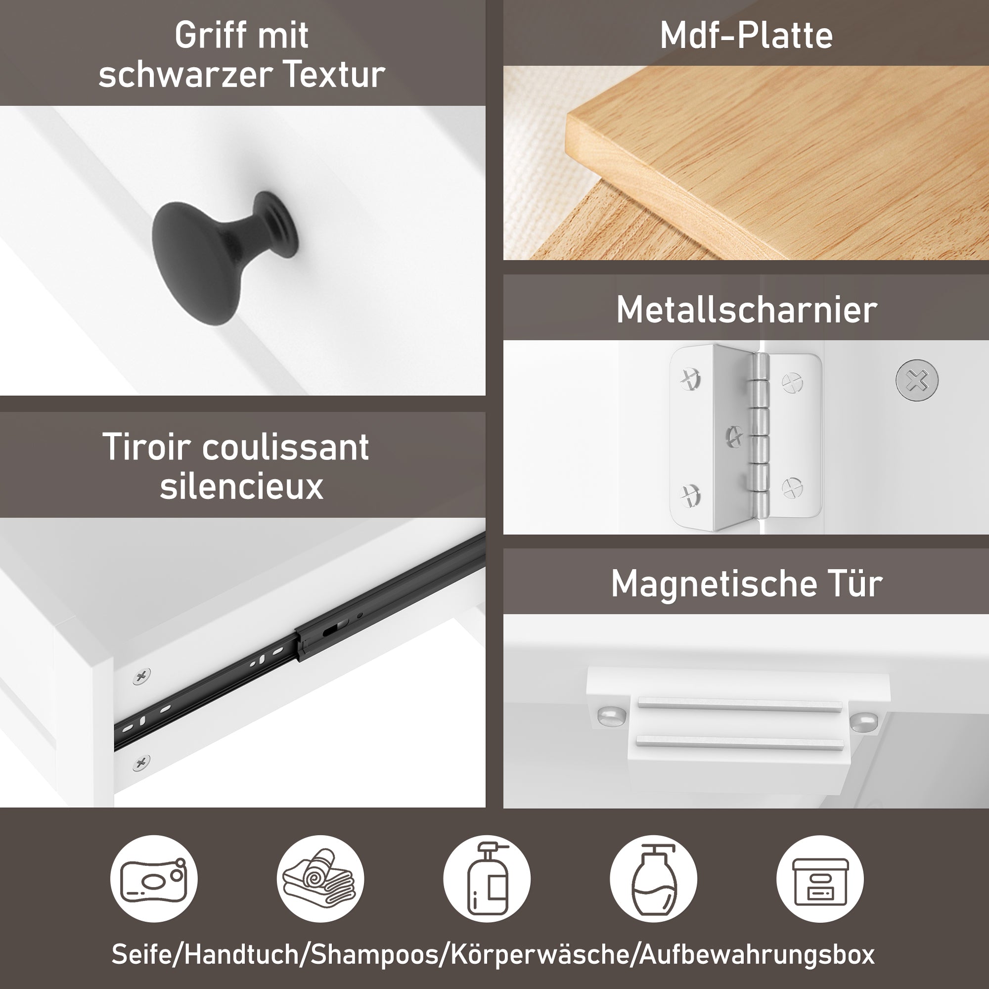 Floor-standing Bathroom Cabinet with Ceramic Sink and Storage Drawer, White