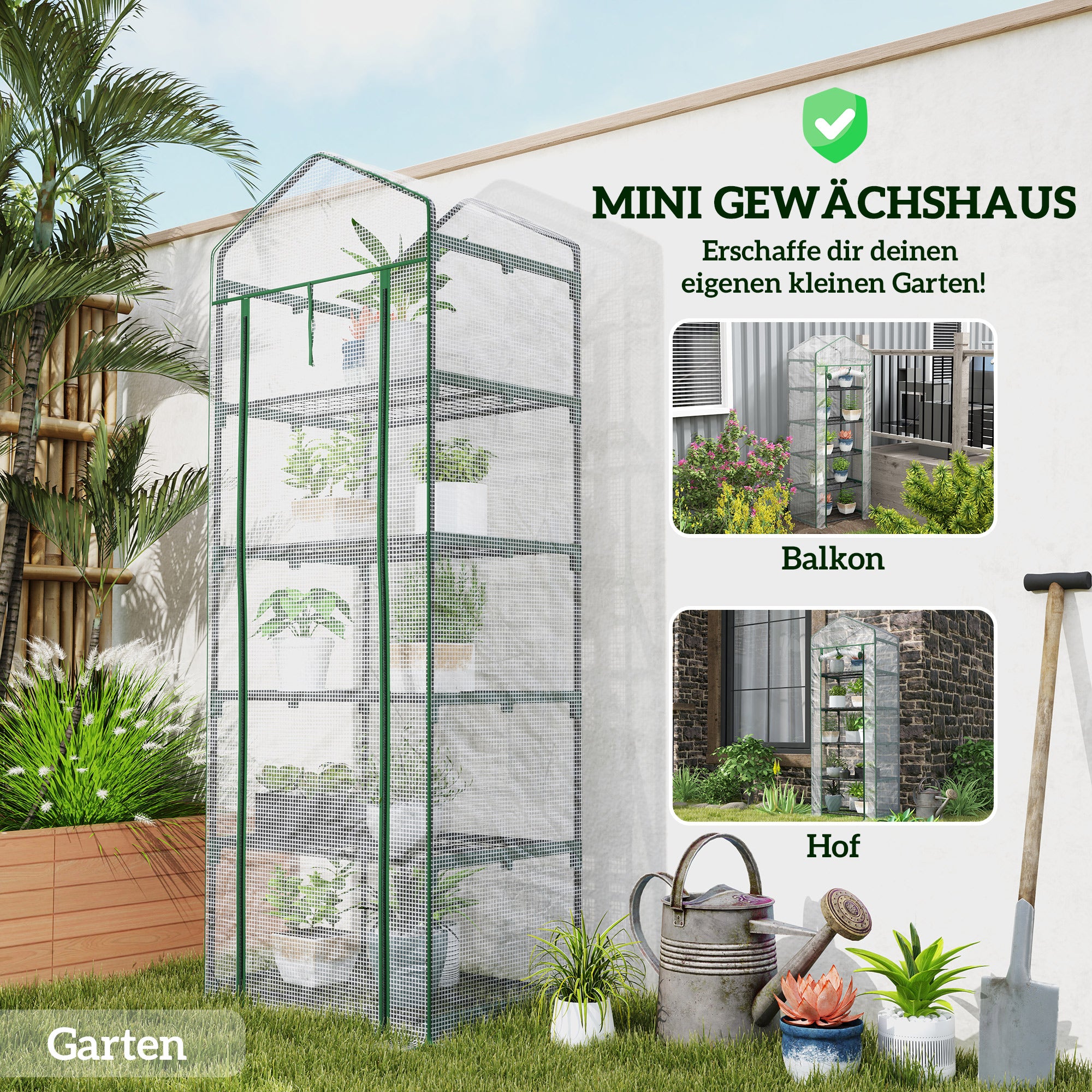 Greenhouse with Roll-Up Door and Shelves, Winter-Proof Steel Film, White