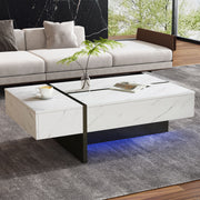 Coffee Table 105x60x35cm Irregular LED High-Gloss Marble - White
