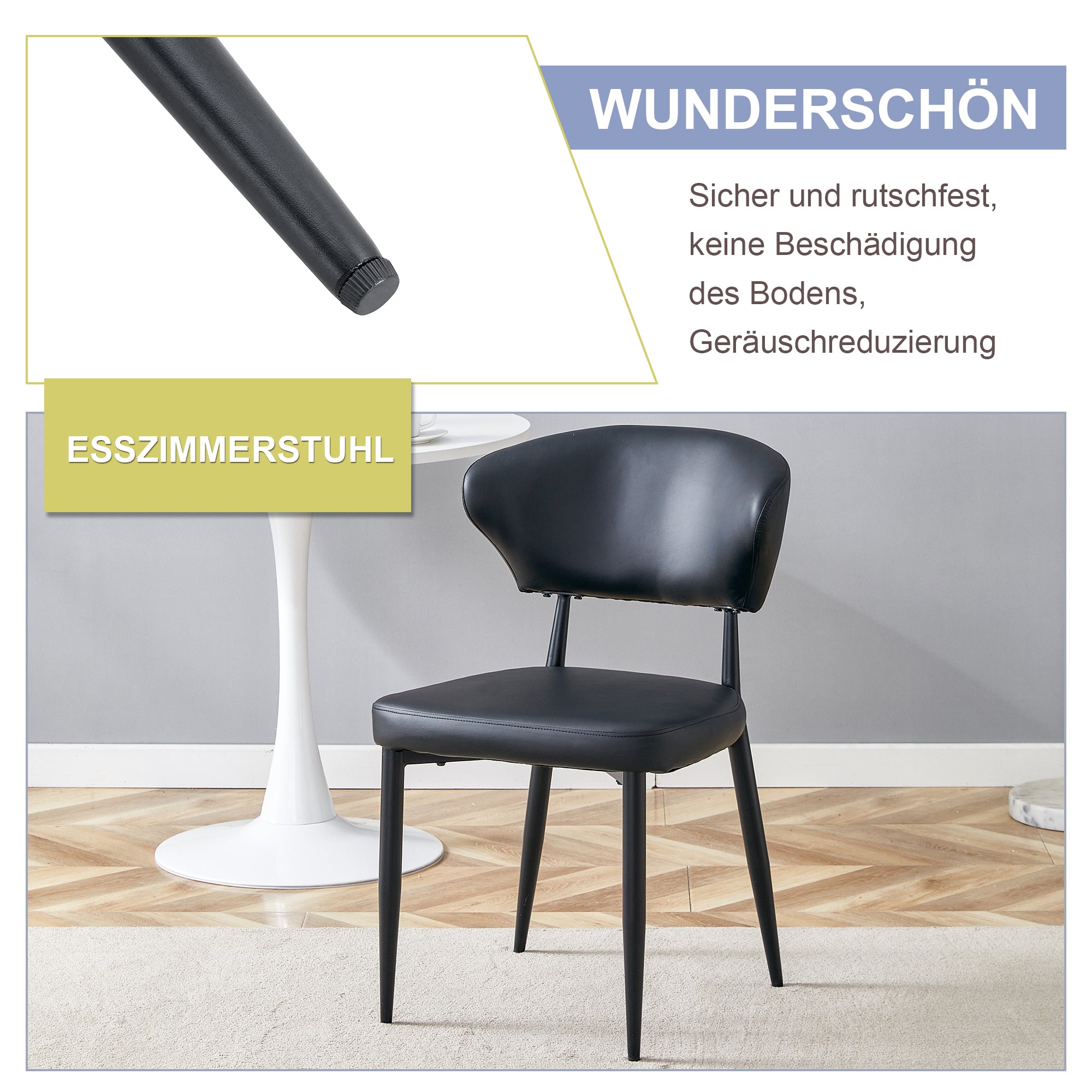 Dining Chair, Minimalist Ergonomic Curved Back, Set of 2, Black