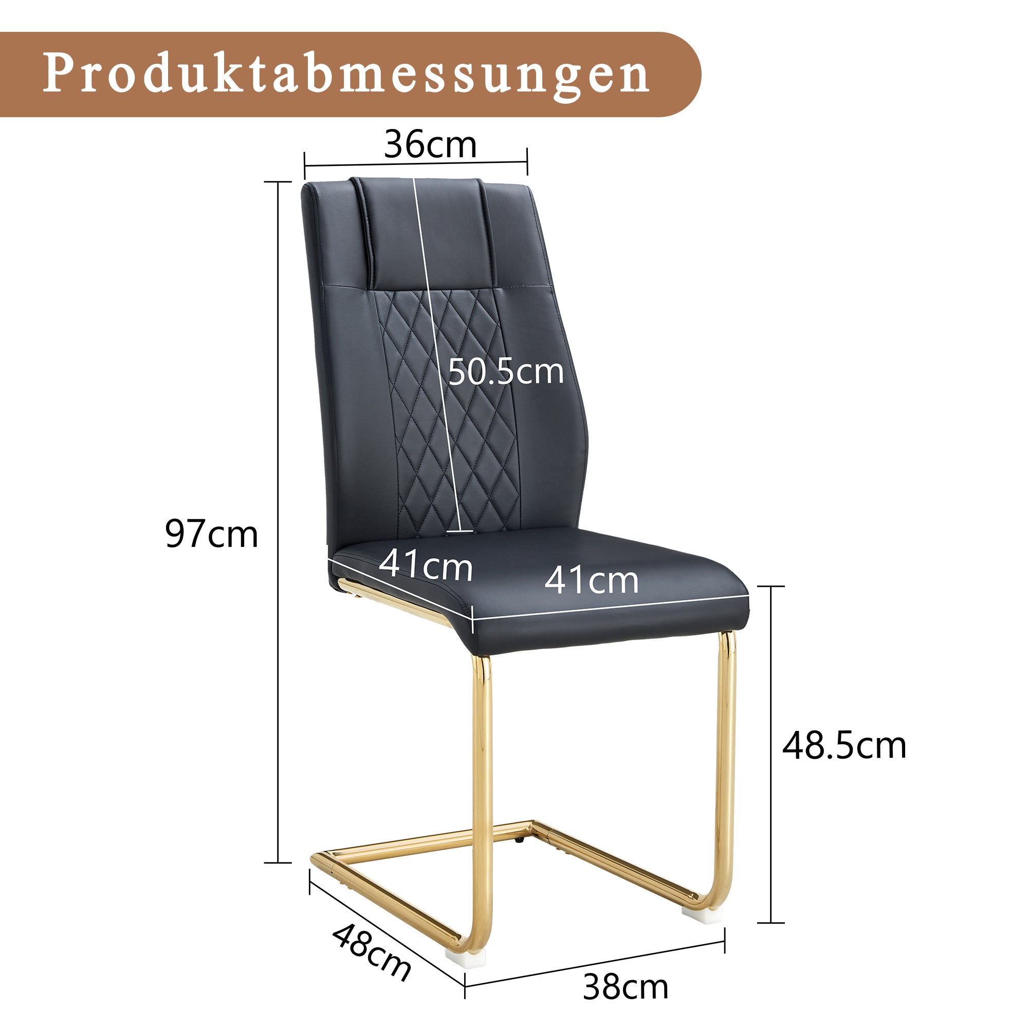 Scandinavian Dining Chairs, Mesh Backrest, Gold Metal Legs, Black PU Leather
