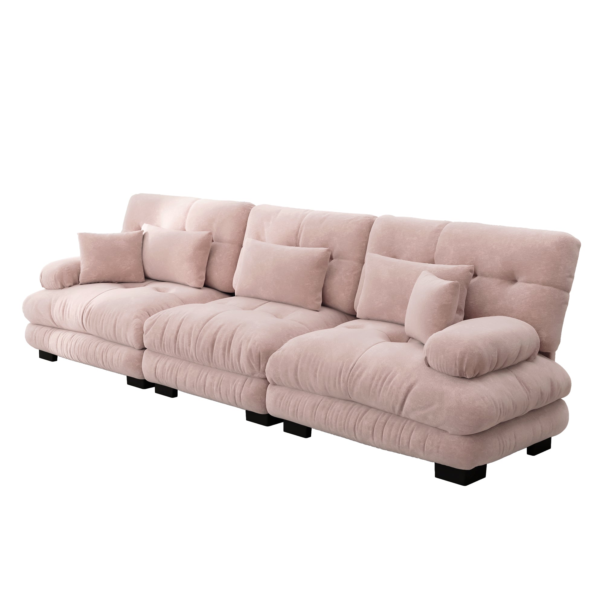 3-Seater Modular Corner Sofa with Deep Seat, Chenille Sleeper Sofa, Comfortably Upholstered for Living Room, Apartment, Studio, Office, Pink Chenille