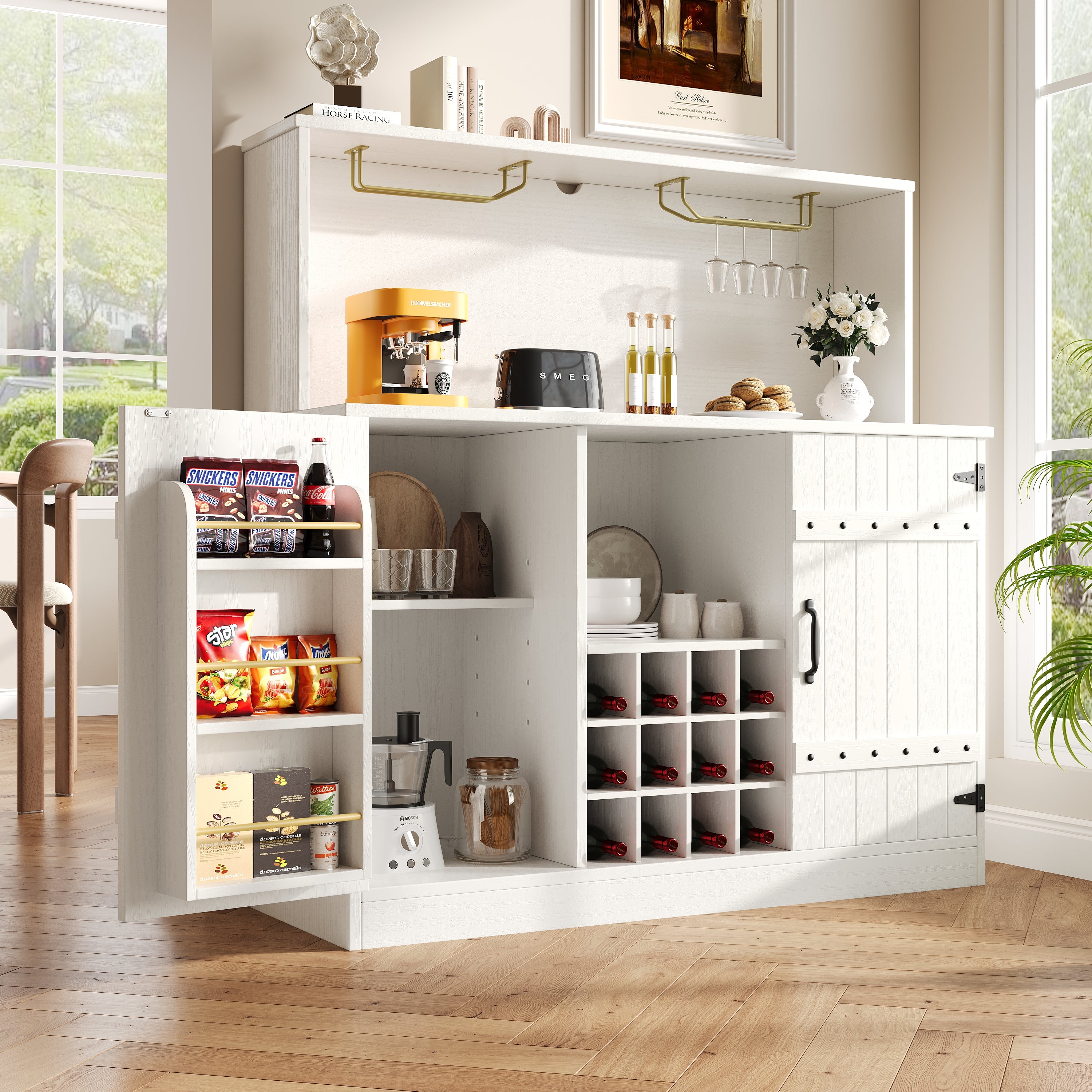 Sideboard 120x40x120cm Wine Glass Rack Storage Minimalist - White/Black