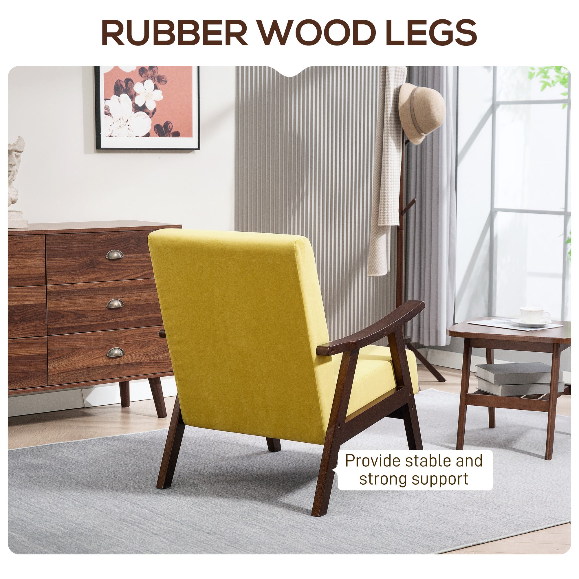 Nordic Accent Chair with Solid Wood Frame, Velvet Champagne