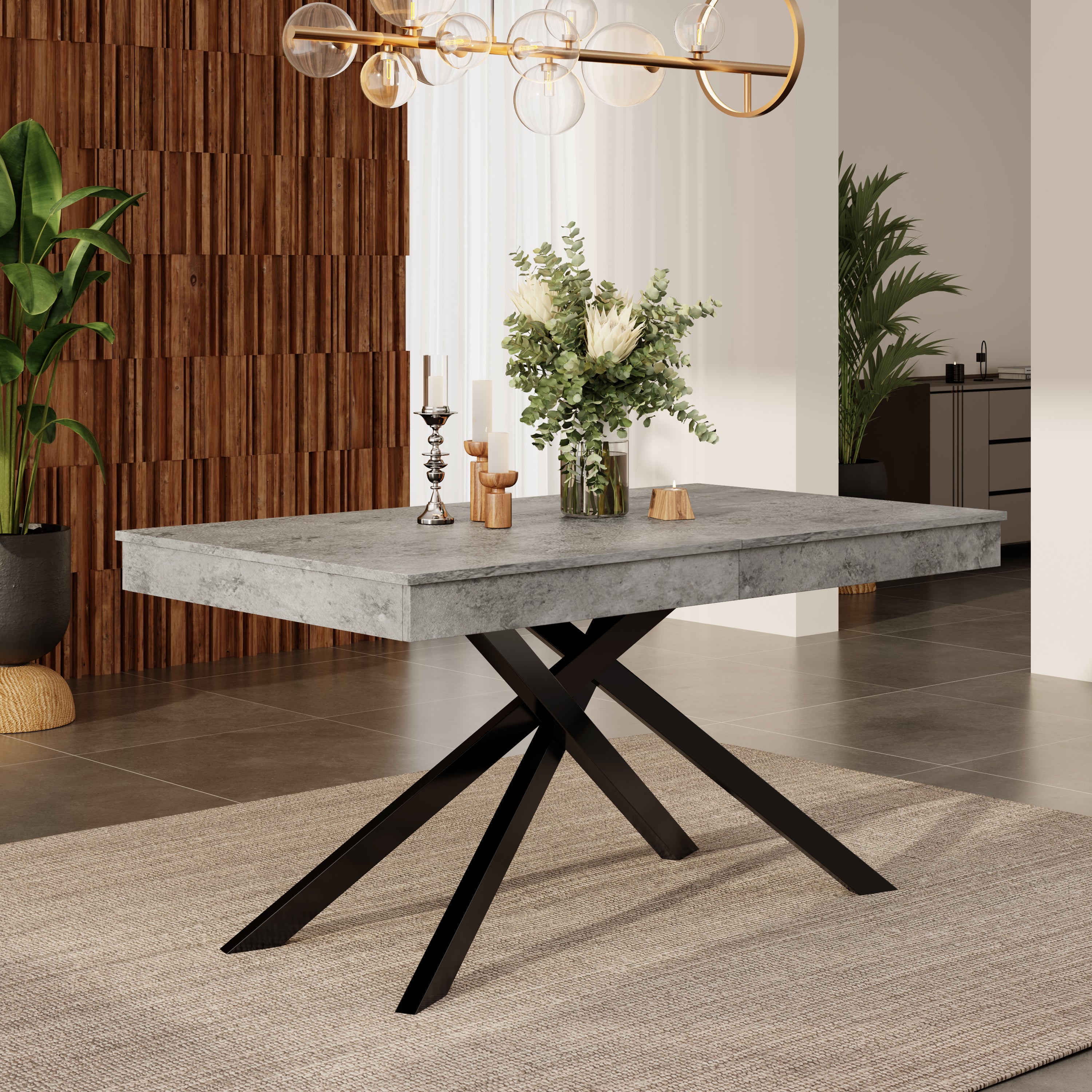 Extendable Dining Table 140/180x80cm 6-8 Person Rectangular Metal Legs Grey