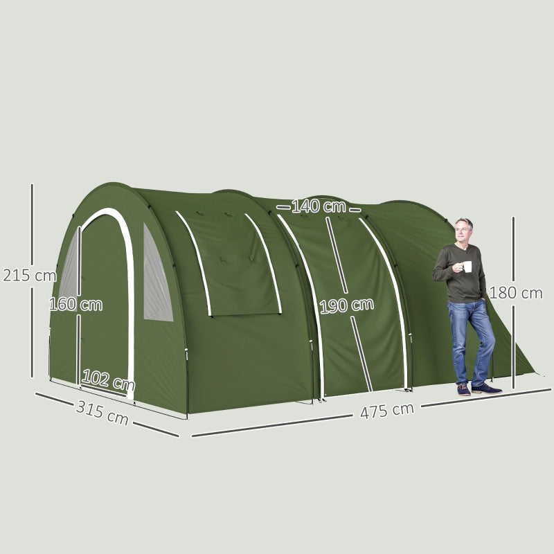 5-6 Man Camping Tent, 2 Room with Floor and Carry Bag, Green