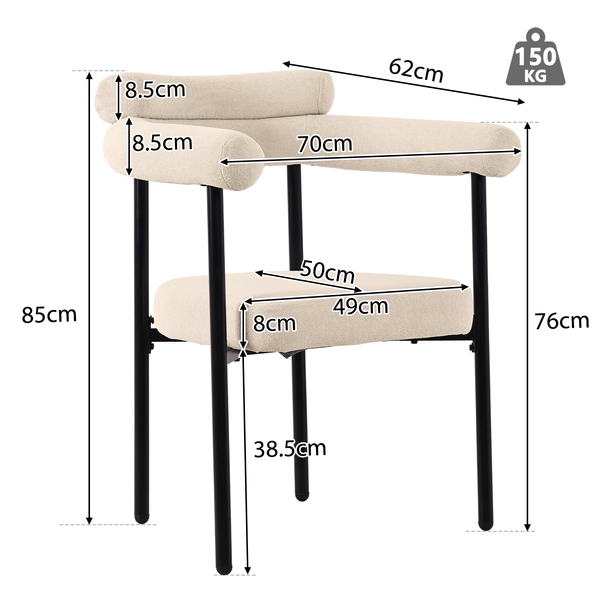 Dining Chairs, Modern Simple Ring Seats Set of 6, Cream Suede Fabric