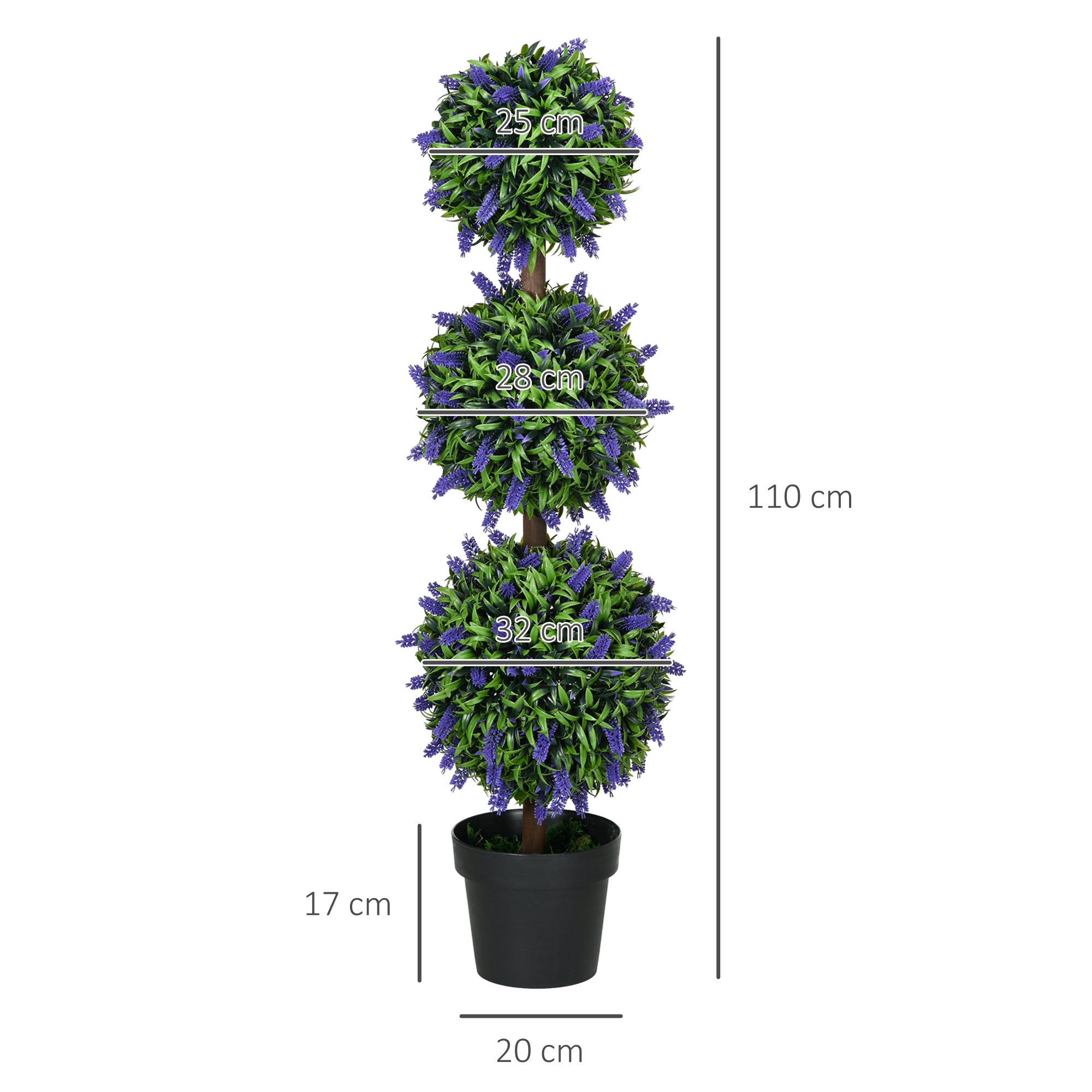 Artificial Lavender Trees, 2-Set, 110 cm, UV-Resistant, Plastic