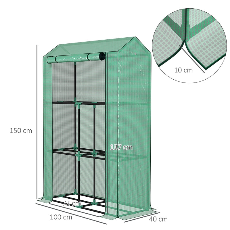 40 x 100cm Three Shelf Greenhouse, Steel Frame, Green