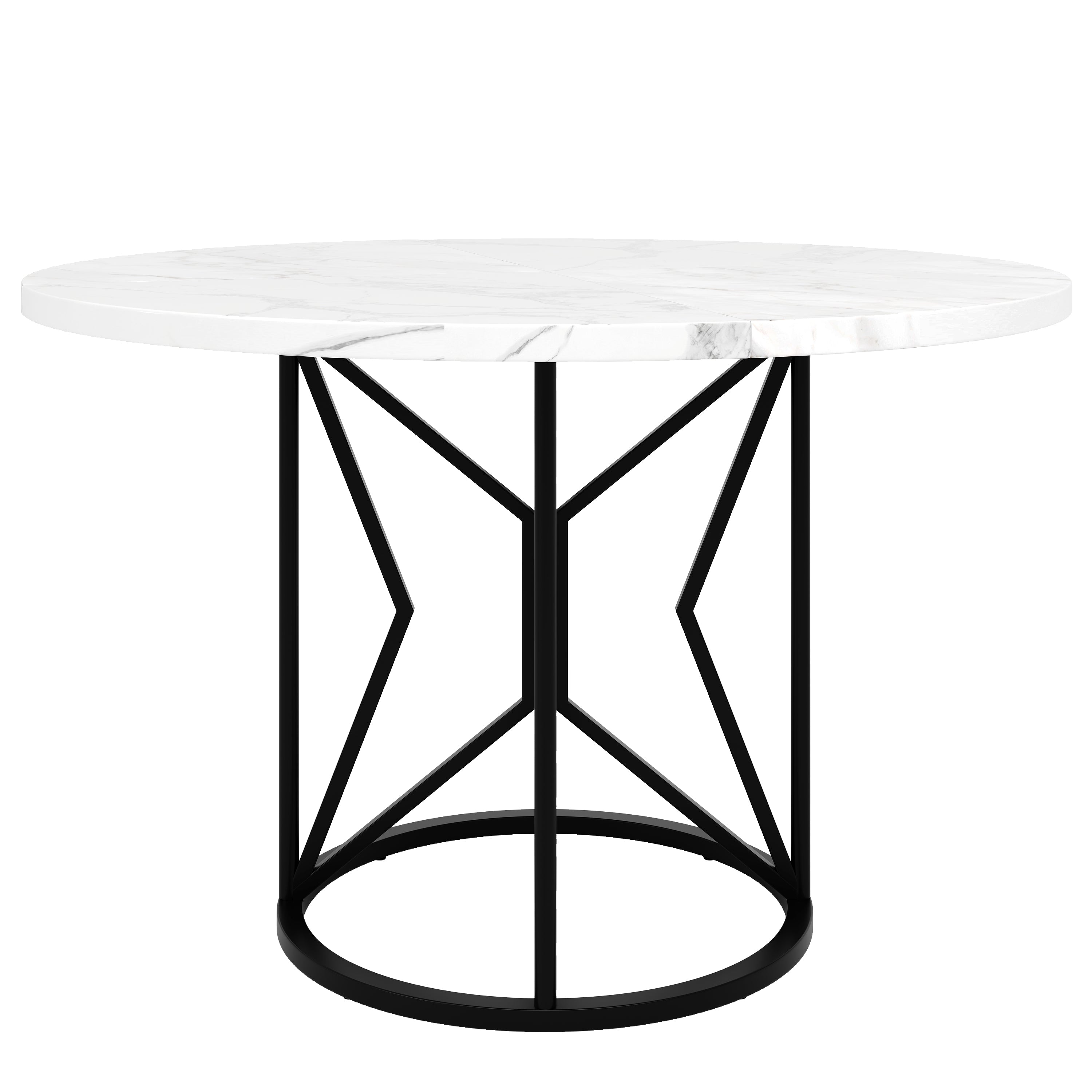 Round Dining Table 100cm 4-6 Seater Metal Geometric Legs - Black