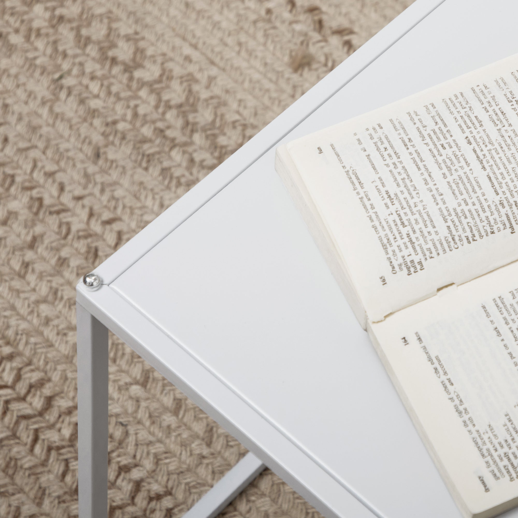 Coffee Tables, Set of 2 Square Side Table with Steel Frame, White